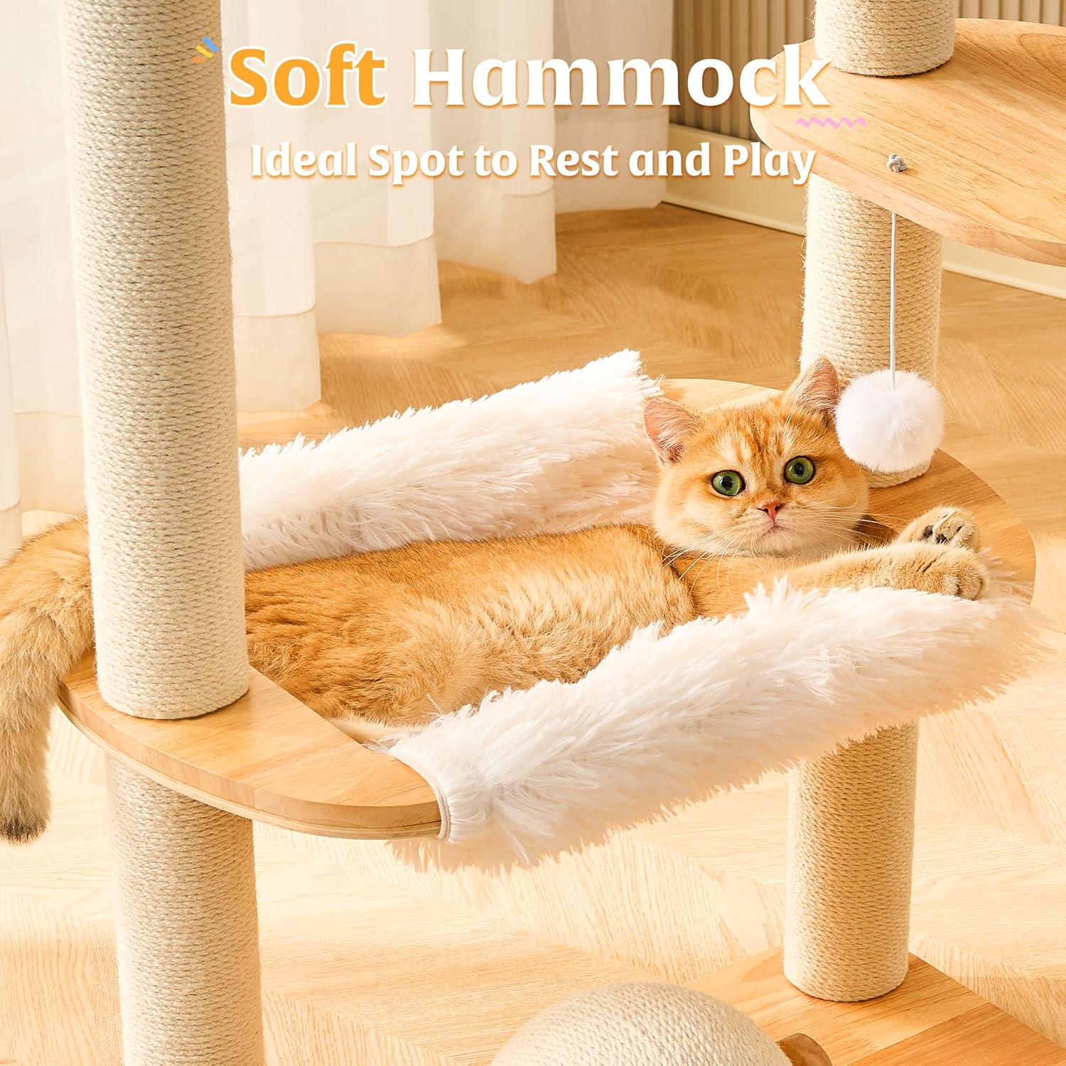 HITTITE Solid Wood Cat Tree Tower with Scratching Post, 53 Inches Tall