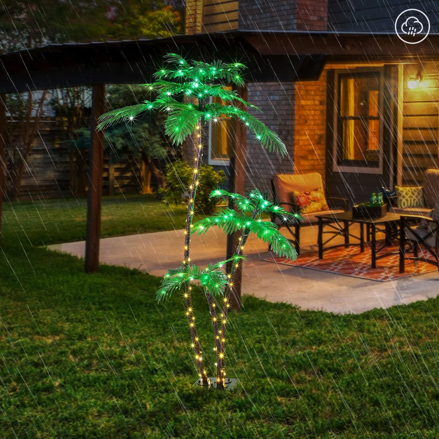 LIGHTSHARE Lighted 6FT Gorgeous Palm Tree 3Trunks Artificial Palm Tree 203LED Lights for Decoration Outdoor and Indoors Tiki Bar Christmas Patio Pool-Solar