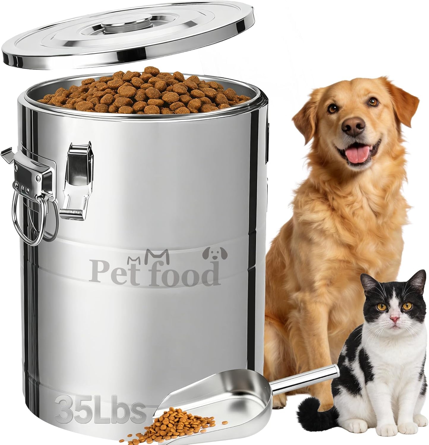 Newget 35 Lbs Stainless Steel Dog Food Storage Container, Large Airtight Pet Food Storage Bin with Lid to Keep Fresh, Metal Container with Scoop for Dog, Cat, Bird Seed, Rice, Grain & Kitchen Pantry