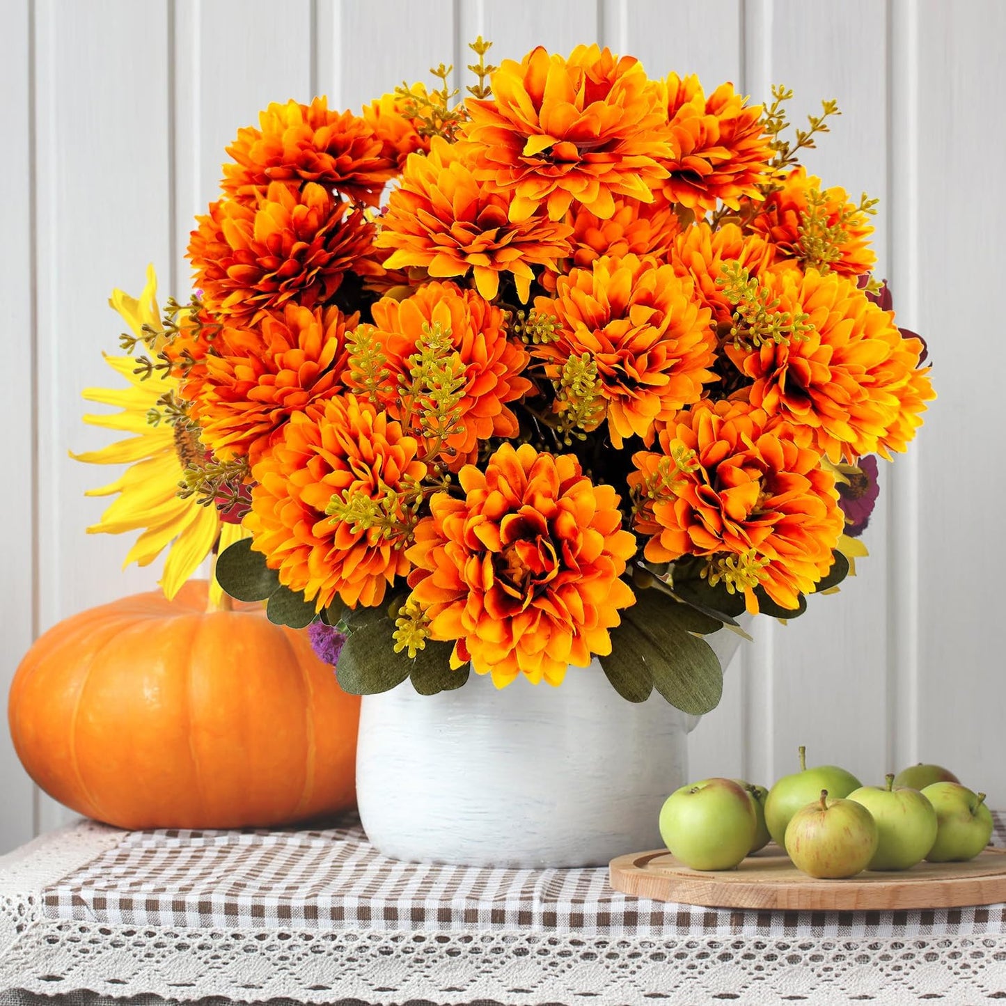 Fall Flowers Artificial Mums 2 Pcs 18 Heads Silk Chrysanthemums Fake Mums Faux Floral Bouquet Arrangements for Home Decor Indoor Outdoors Planter Pots Porch Wedding Autumn Decoration