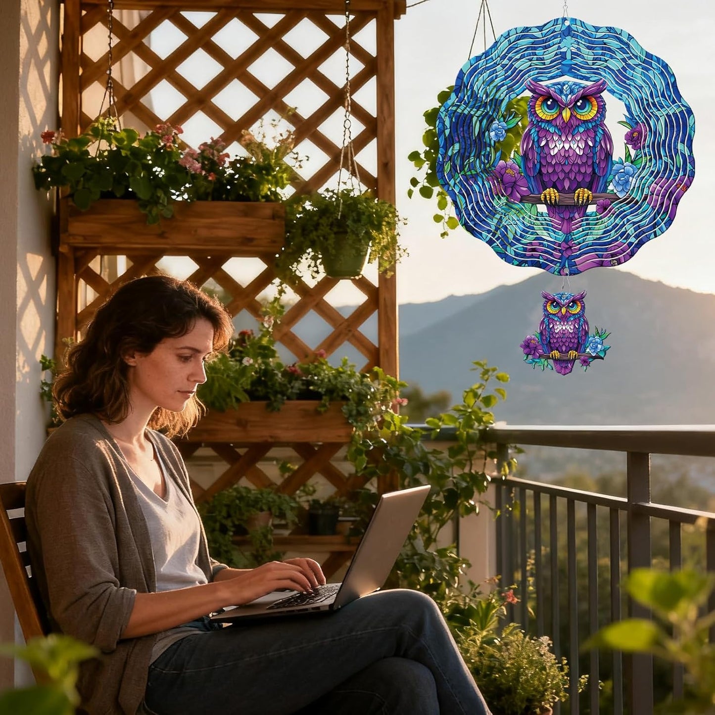 Owl Wind Spinner Gifts for Women, Owl Hanging Wind Spinners Outdoor Gifts for Mom Men Grandma Husband, Bird 3D Stainless Steel Metal Xmas Decor for Yard and Garden Christmas (12 X 12 Inches)