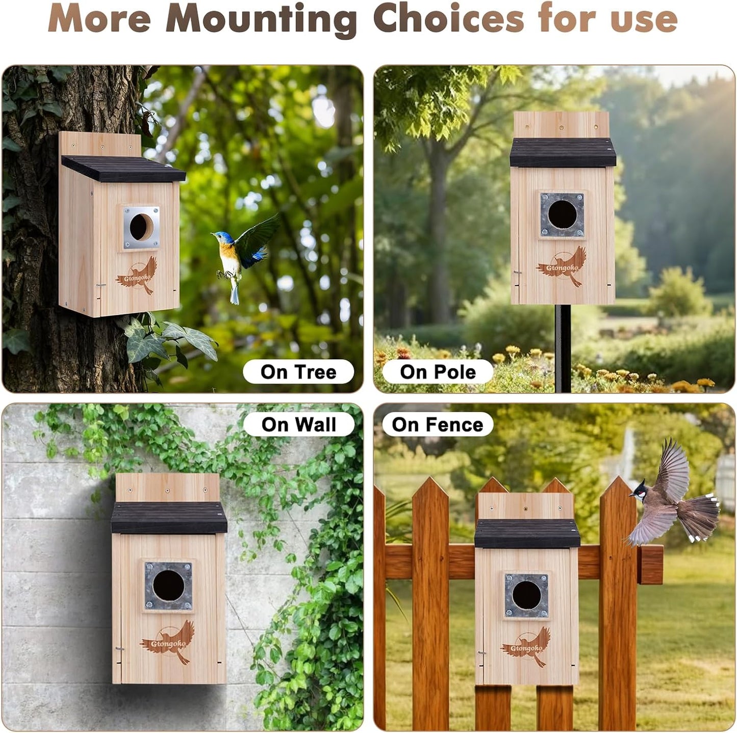 Gtongoko 2 Pack Bird Houses for Outside, Bluebird Nesting Box with Metal Predator Guard, Wooden Birdhouse Kit for Chickadees, Swallows & Finches, Assembly Required