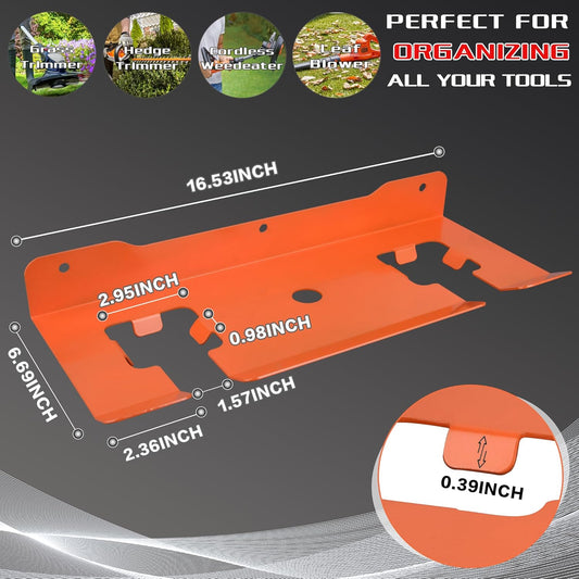 ULIBERMAGNET Garage Storage Organizer Trimmer Rack,2 Slot Orange Utility Storage Rack for Grass Trimmer,Hedge Trimmer,Garage Trimmer,Wall Mount Heavy Duty Weed Trimmer, Garden Tool