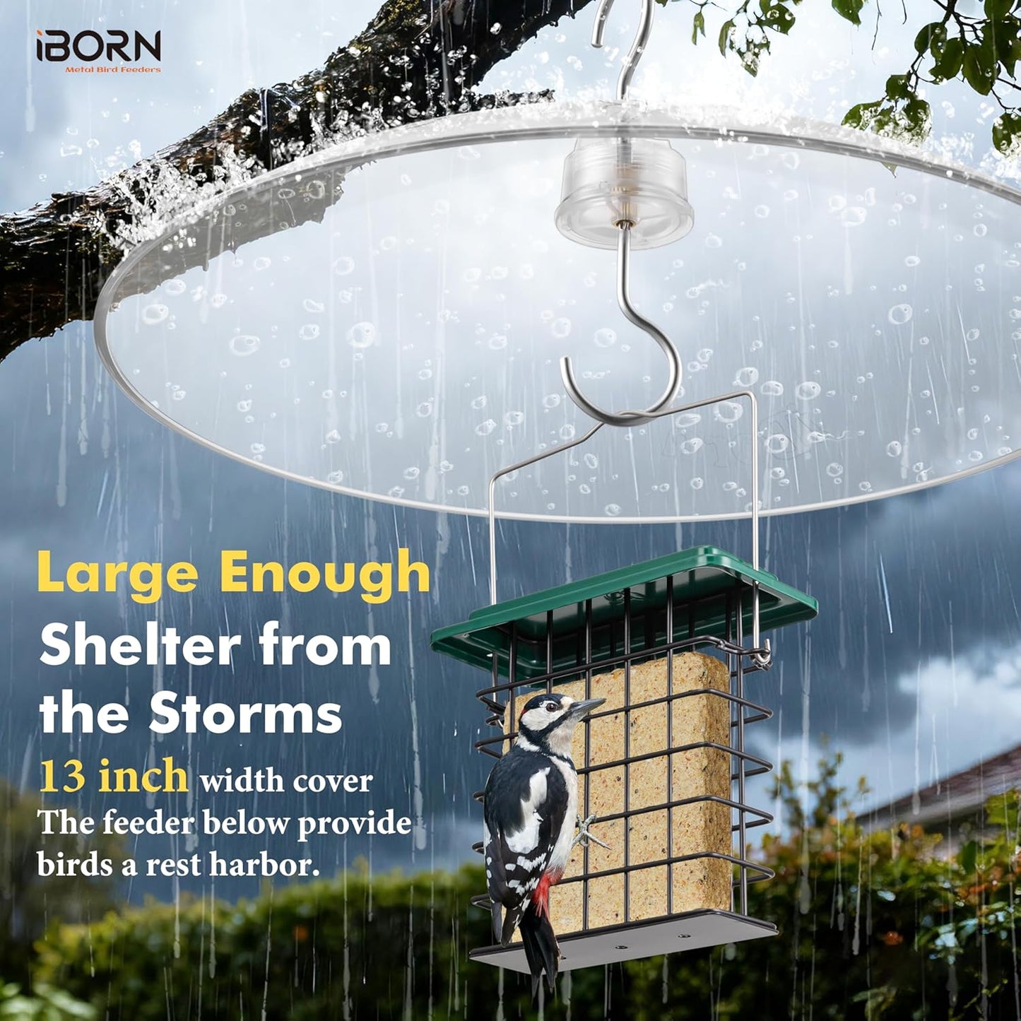 iBorn Baffles for Bird Feeders, 13” Bird Feeder Cover for Rain Guard, Birds Feeders Rain Guard, Full Protection for Feeders for Outdoors, Chew-Proof Polycarbonate, Pack of 2, Transparent