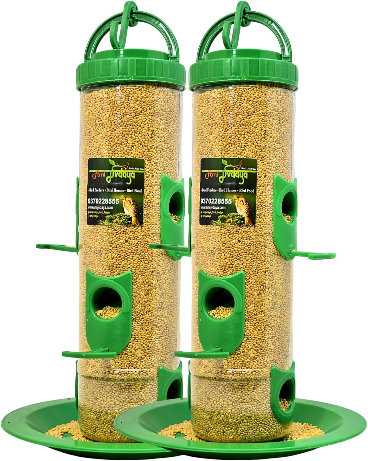 Plastic Large Bird Feeder | 6 Feed Nozzles | 30cm Height | 900gram Bird Food Capacity | Hanging Bird Feeder for Balcony | Bird Food Feeder | Garden Outdoor Hanging Bird Feeder | 2 psc Green