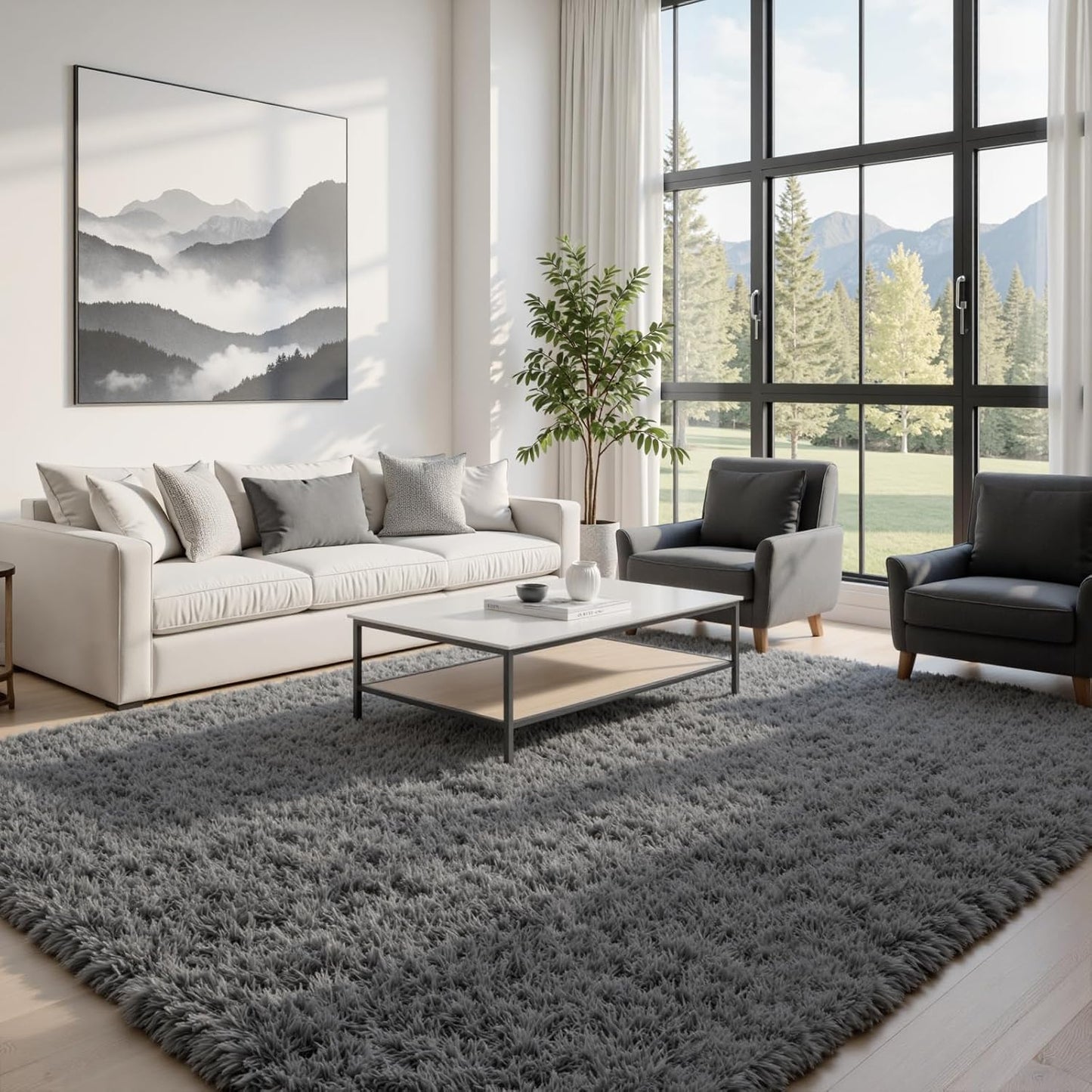 8x10 Area Rugs for Living Room: Ultra Soft Fluffy Shag Grey Rugs for B
