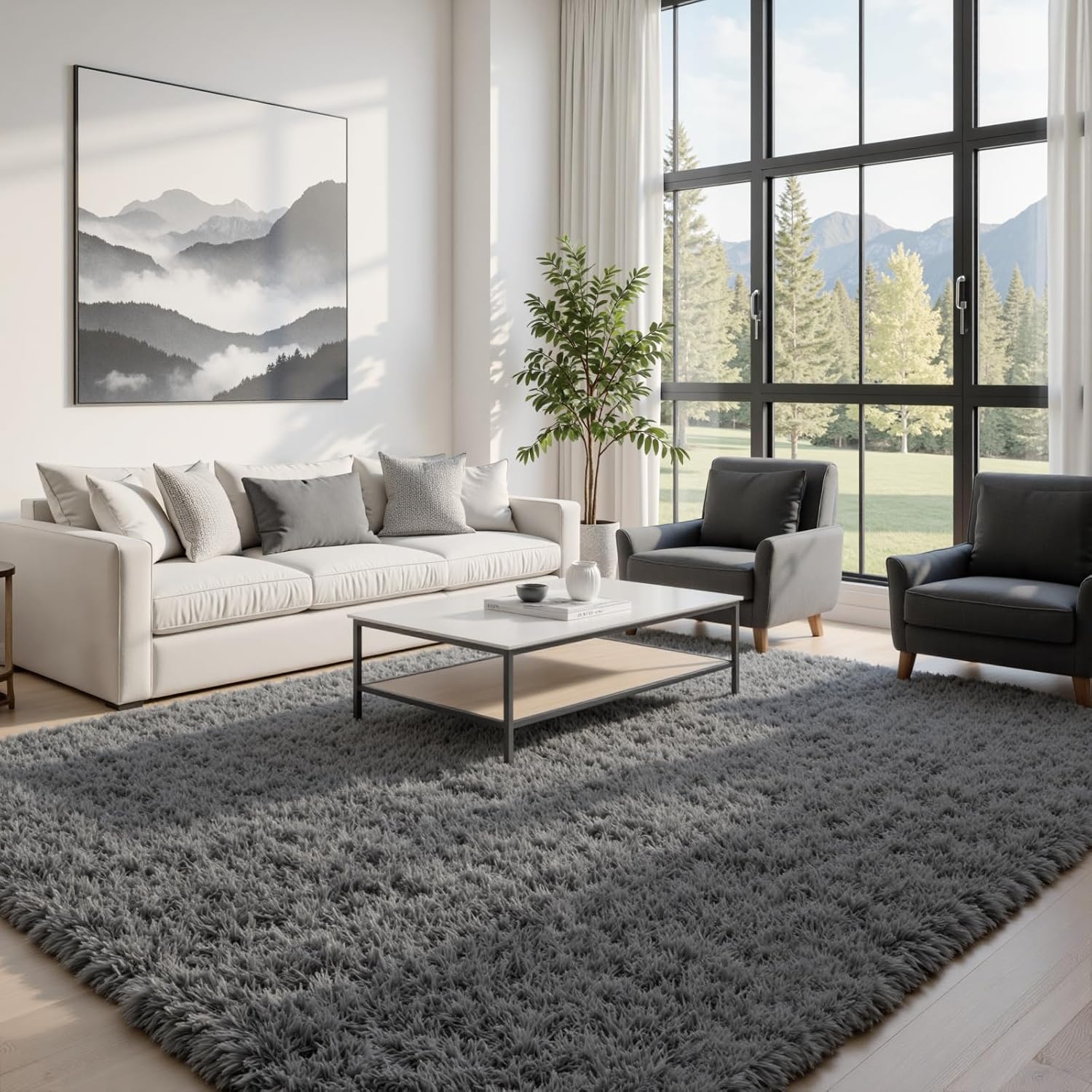 8x10 Area Rugs for Living Room: Ultra Soft Fluffy Shag Grey Rugs for B