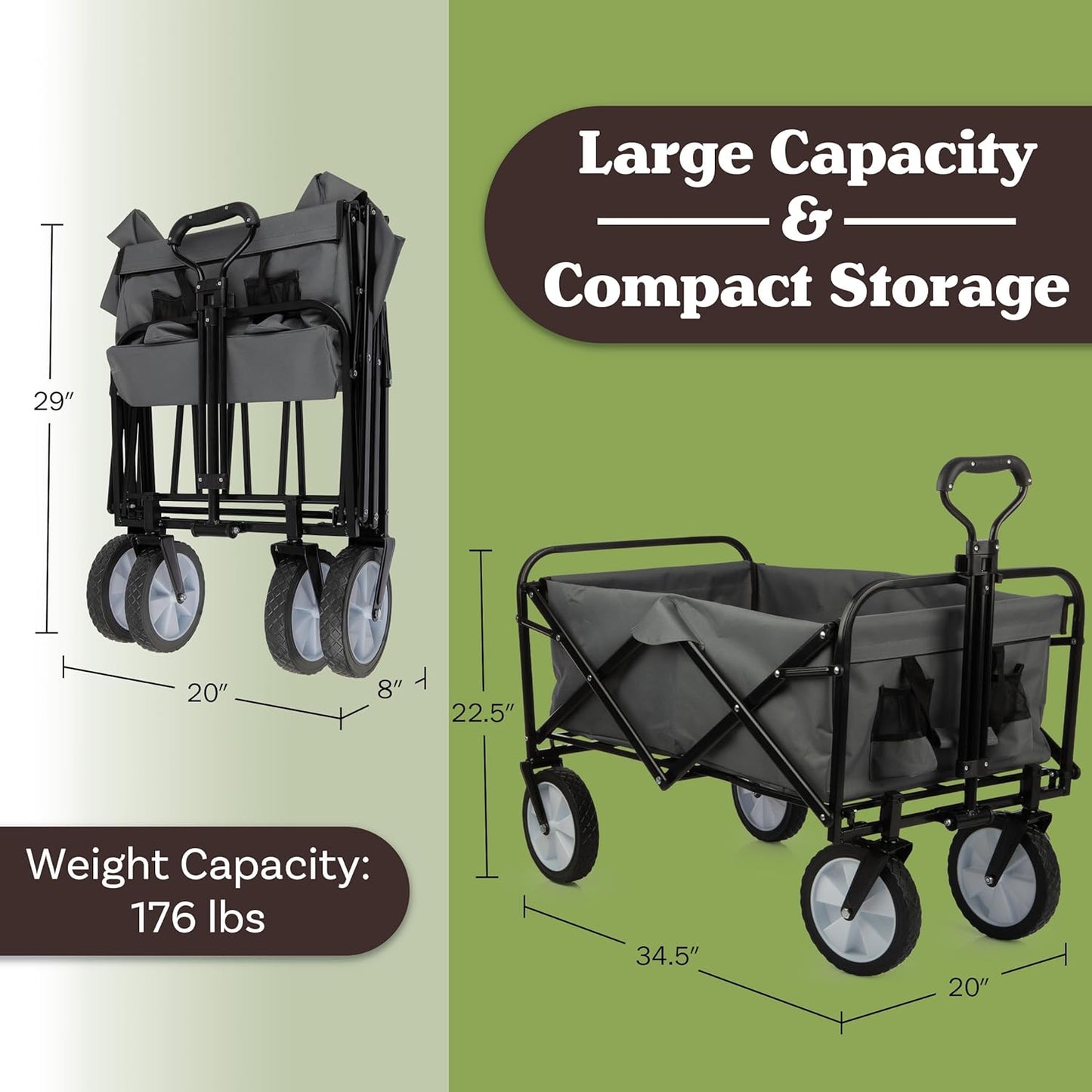 Collapsible Wagon - Grocery Cart on Wheels - Portable Beach Wagon, Fol
