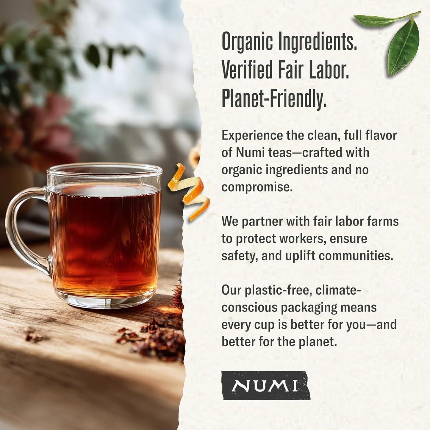 Numi Organic Rooibos Tea, 18 Herbal Tea Bags, Microplastic Free, Packe