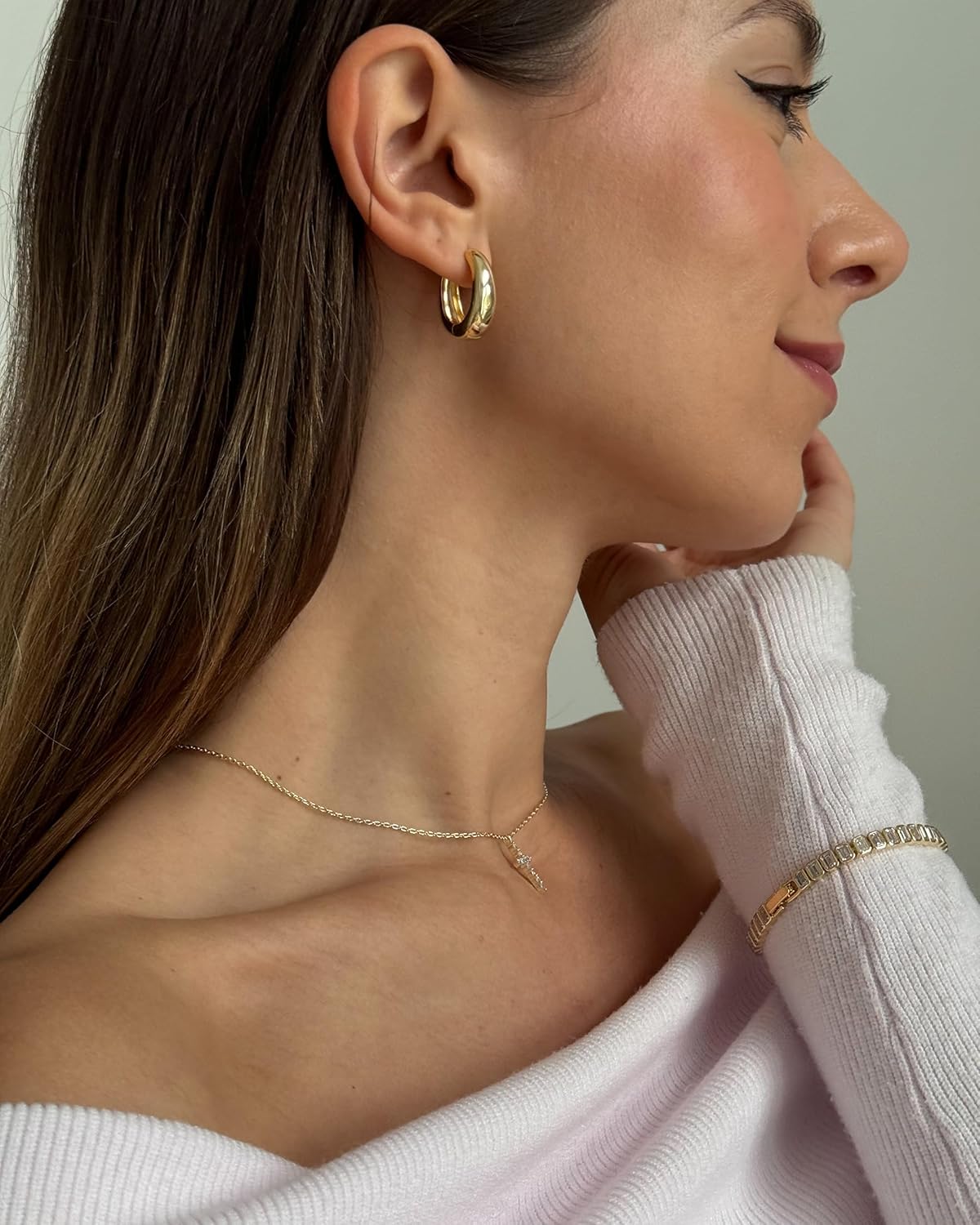 PAVOI 14K Gold Plated 925 Sterling Silver Post Small Chunky Hoops Earr