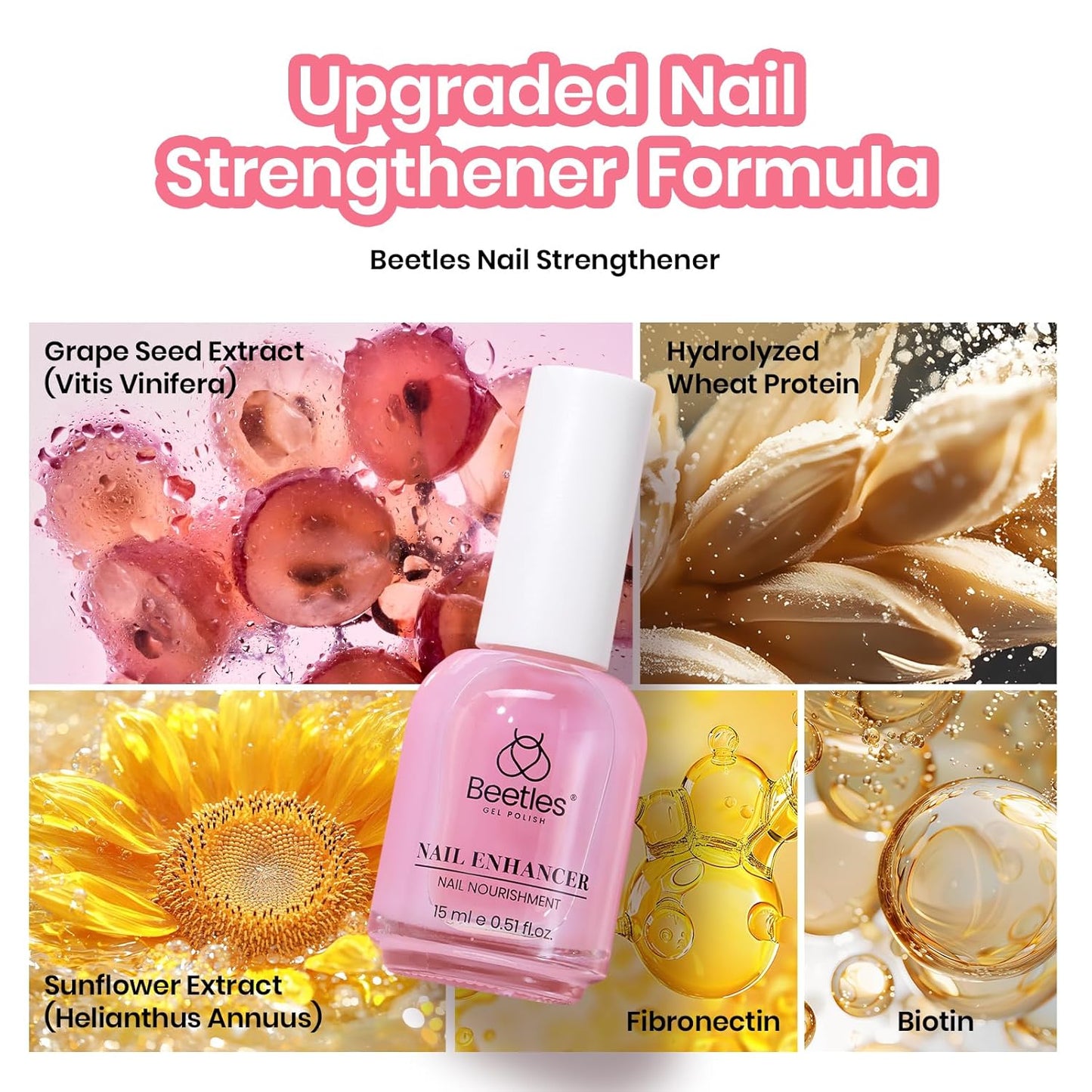 Beetles Nail Strengthener, Air Dry Pink Neutral Nail Polish Strengthen