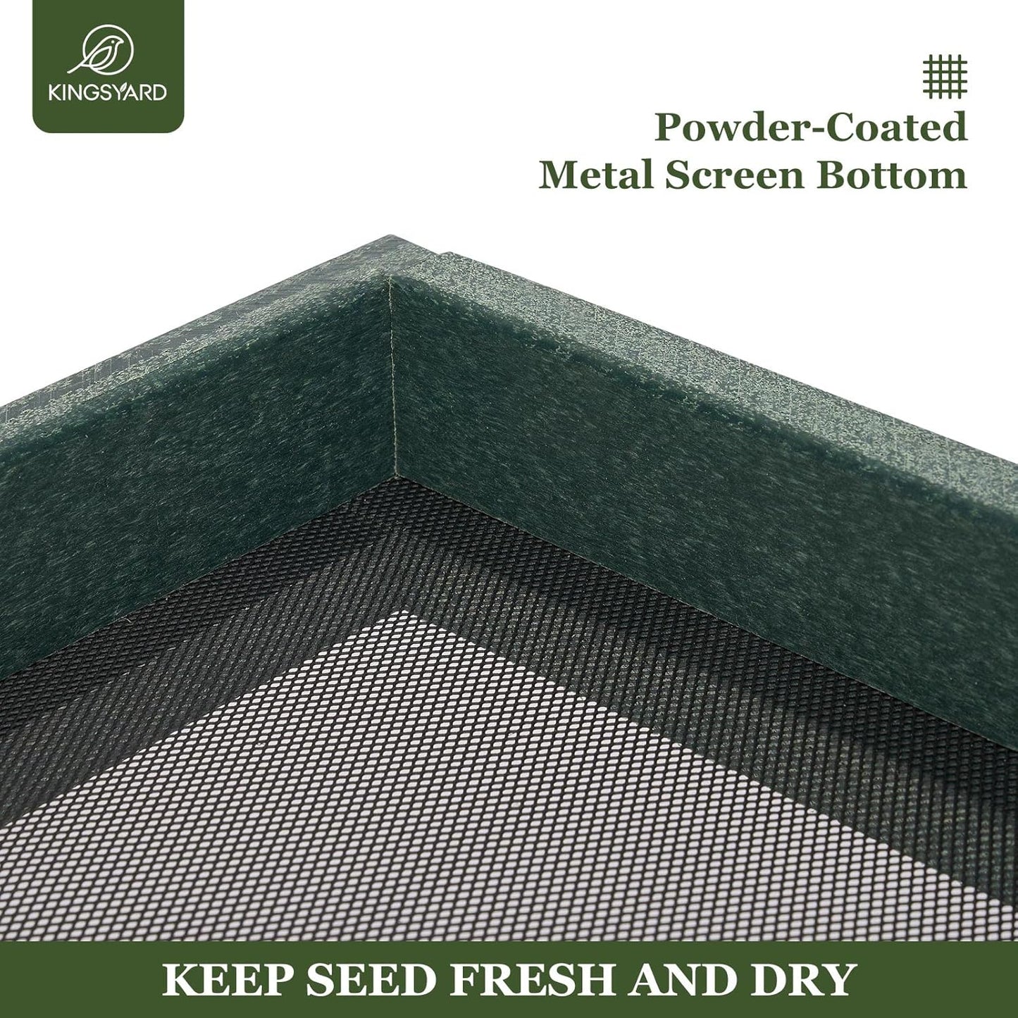 Kingsyard WPC Composite Platform Bird Feeder for Outside, Heavy Duty Hanging Tray for Mealworms & Seeds, 3.5 lbs Large Capacity, Weatherproof Recycled Plastic Material, Easy to Clean, Green