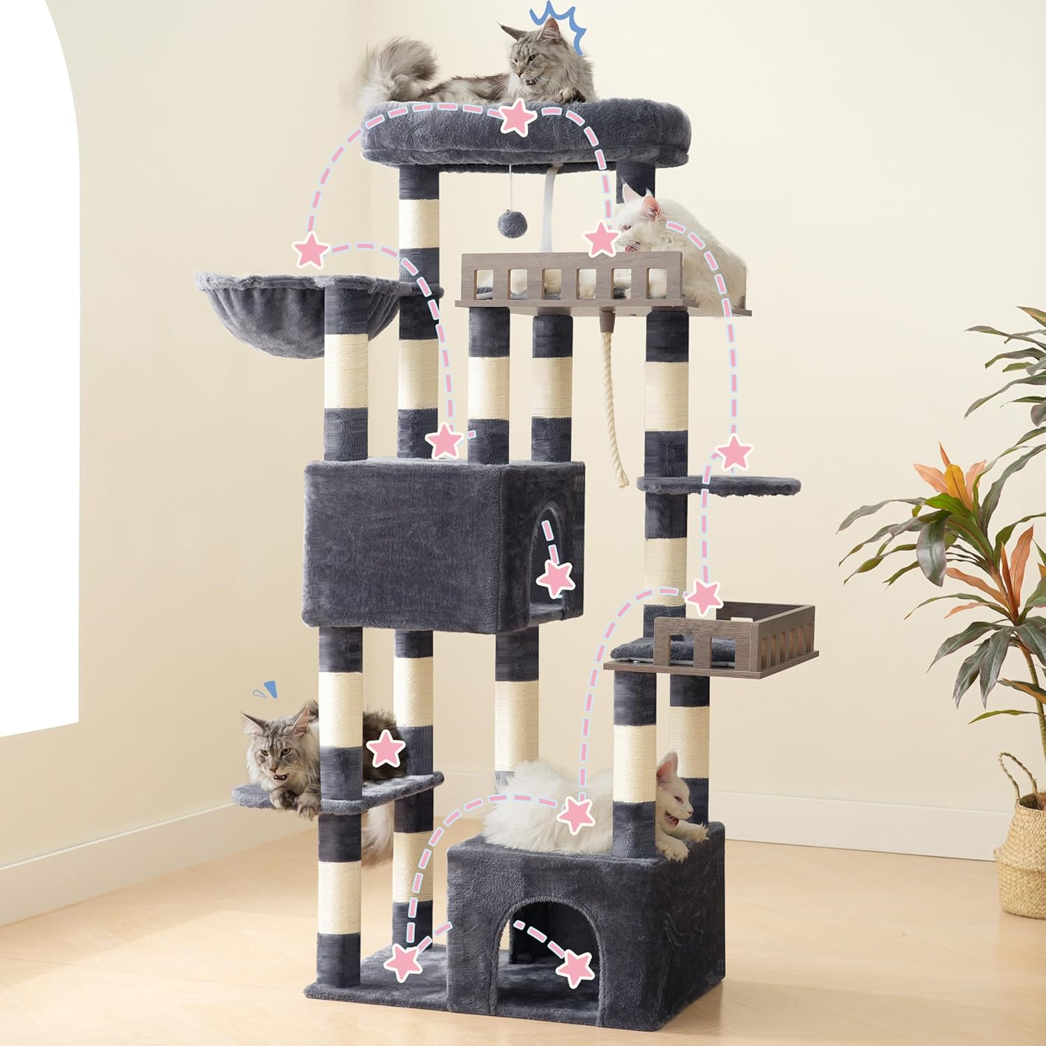 Maine Coon Cat Tree, Heavy Duty Cat Tree for Indoor Cats Large Adult, 
