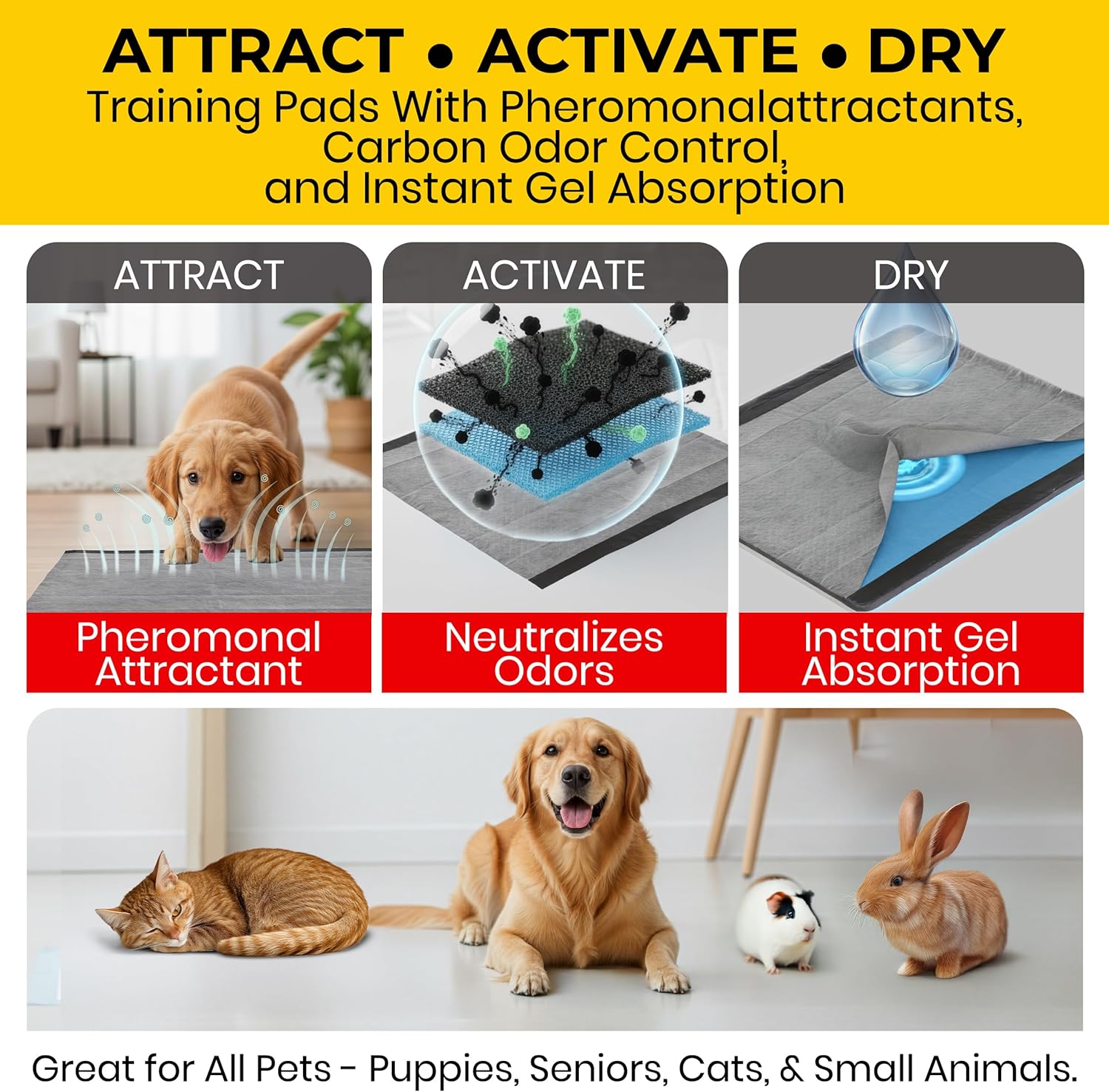Glad for Pets Extra Large Charcoal Dog Training Pads, Absorbent Leak P