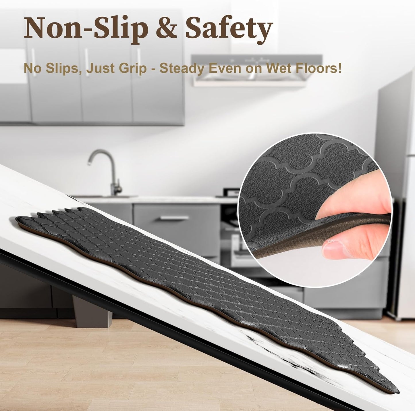 Upgrade Scalloped Embossed Kitchen Mats for Floor 2PCS Cushioned Anti Fatigue Waterproof Foam Kitchen Rugs Non Slip Washable Comfort Standing Mat for Office Sink Laundry, Black