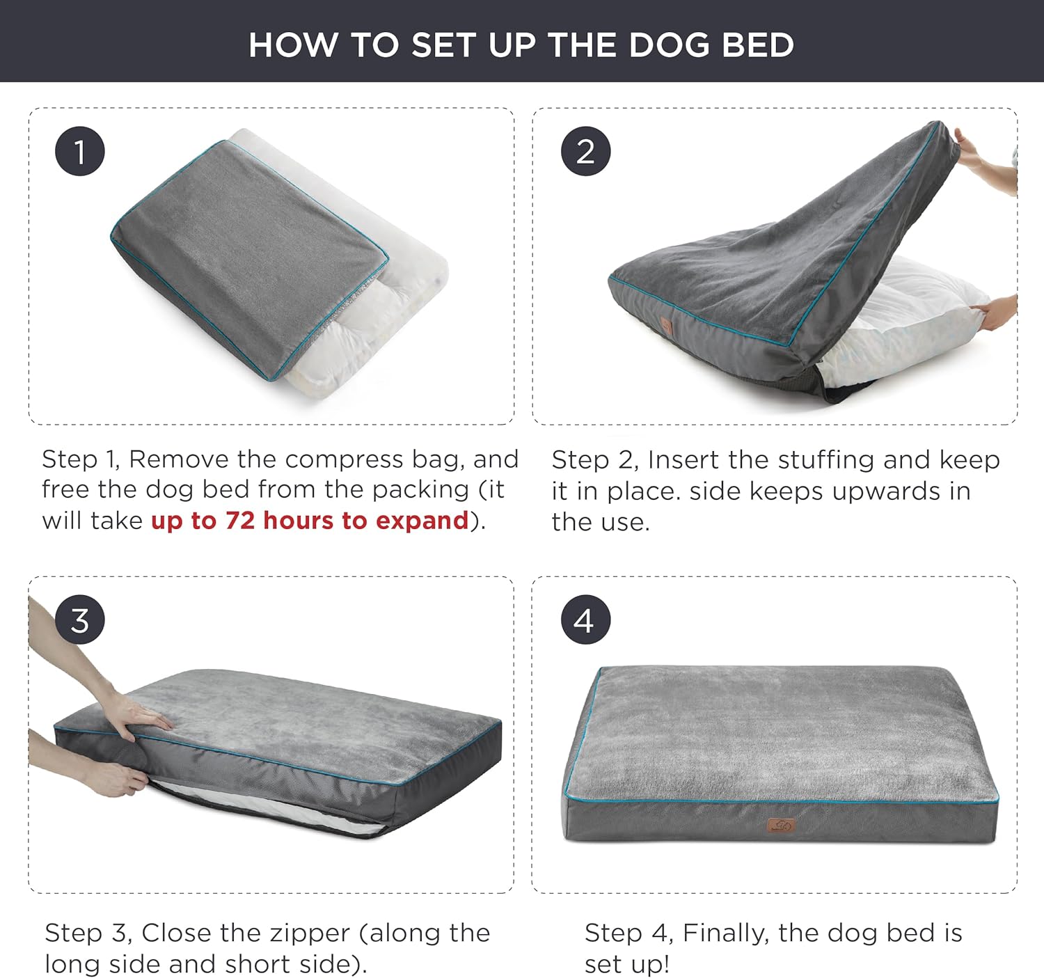 Bedsure Washable Dog Beds Large Sized Dog - 3 Inch Thicken Up to 80lbs