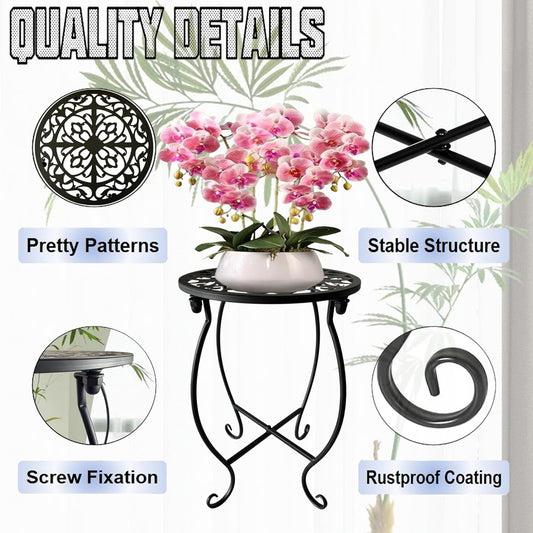 Plant Stand Indoor Outdoor, 15" Tall Flower Pot Stand, Round Metal Cor