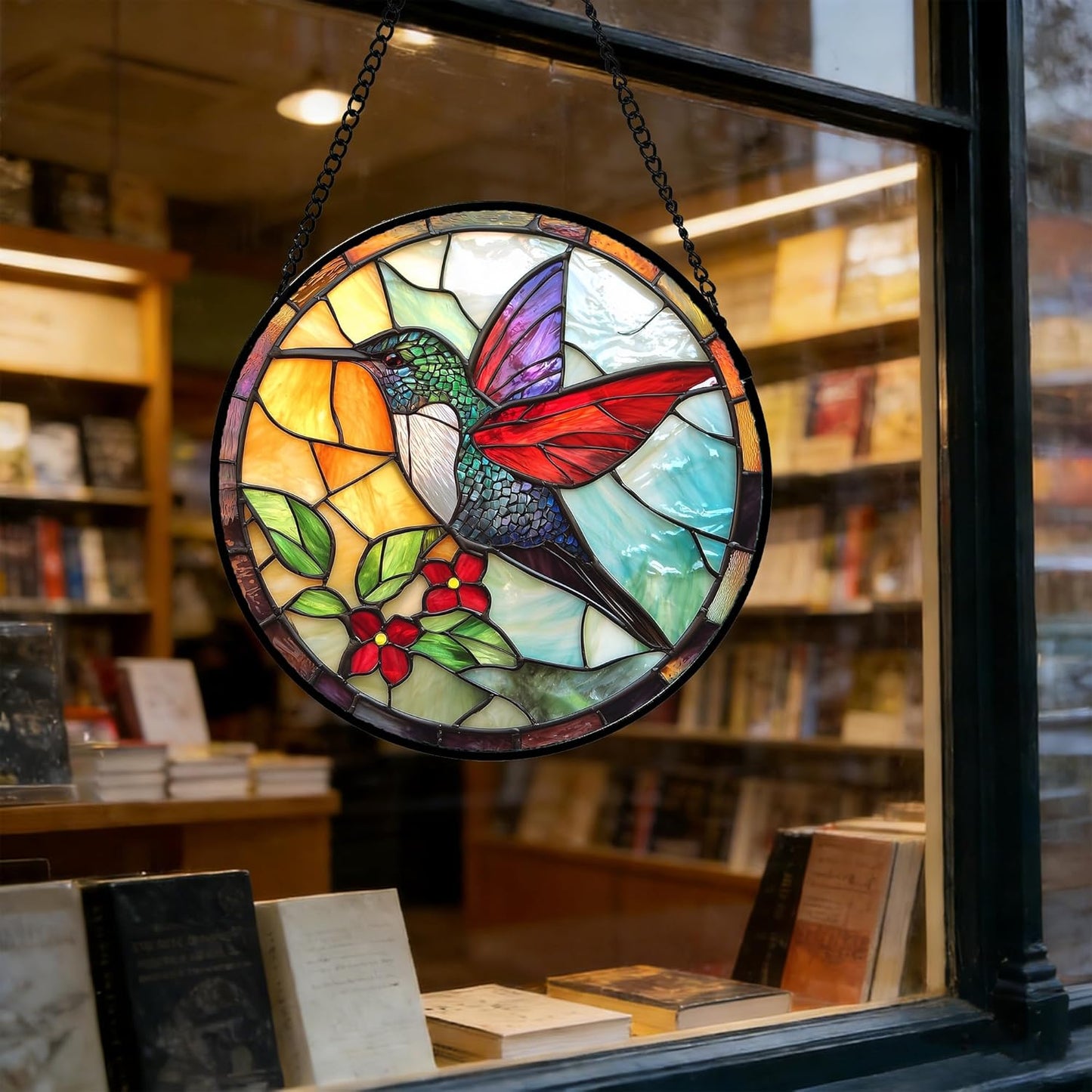 Stained Glass Window Hanging, Hummingbird Gifts Sun Catchers Diamond Glass Panel Hangings Birds Suncatcher Decor for Birthday for Women, Men, Wife, Aunt,and Mom 7.8X7.8IN