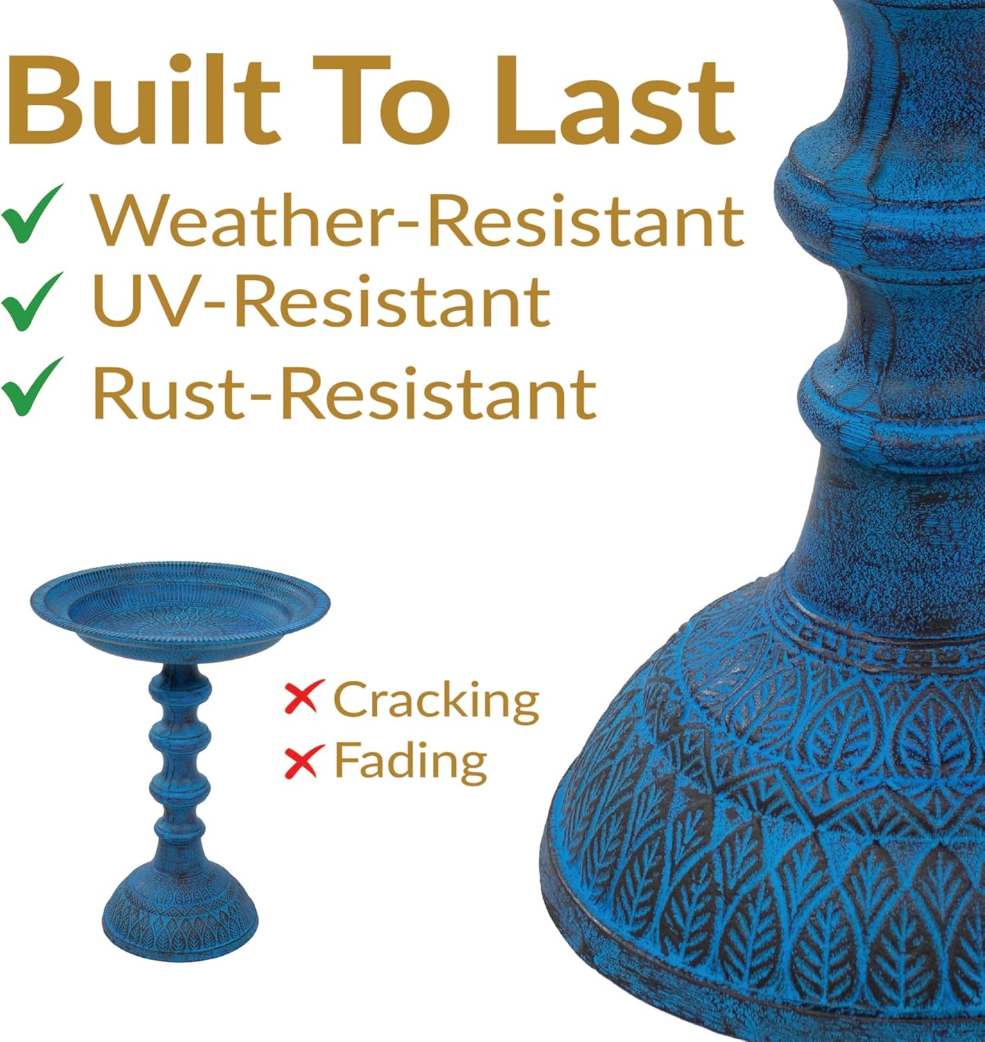 Sunnydaze Backyard Beauty Metal Bird Bath with UV-Resistant Finish - Cast Aluminum - Blue Patina - 18" H