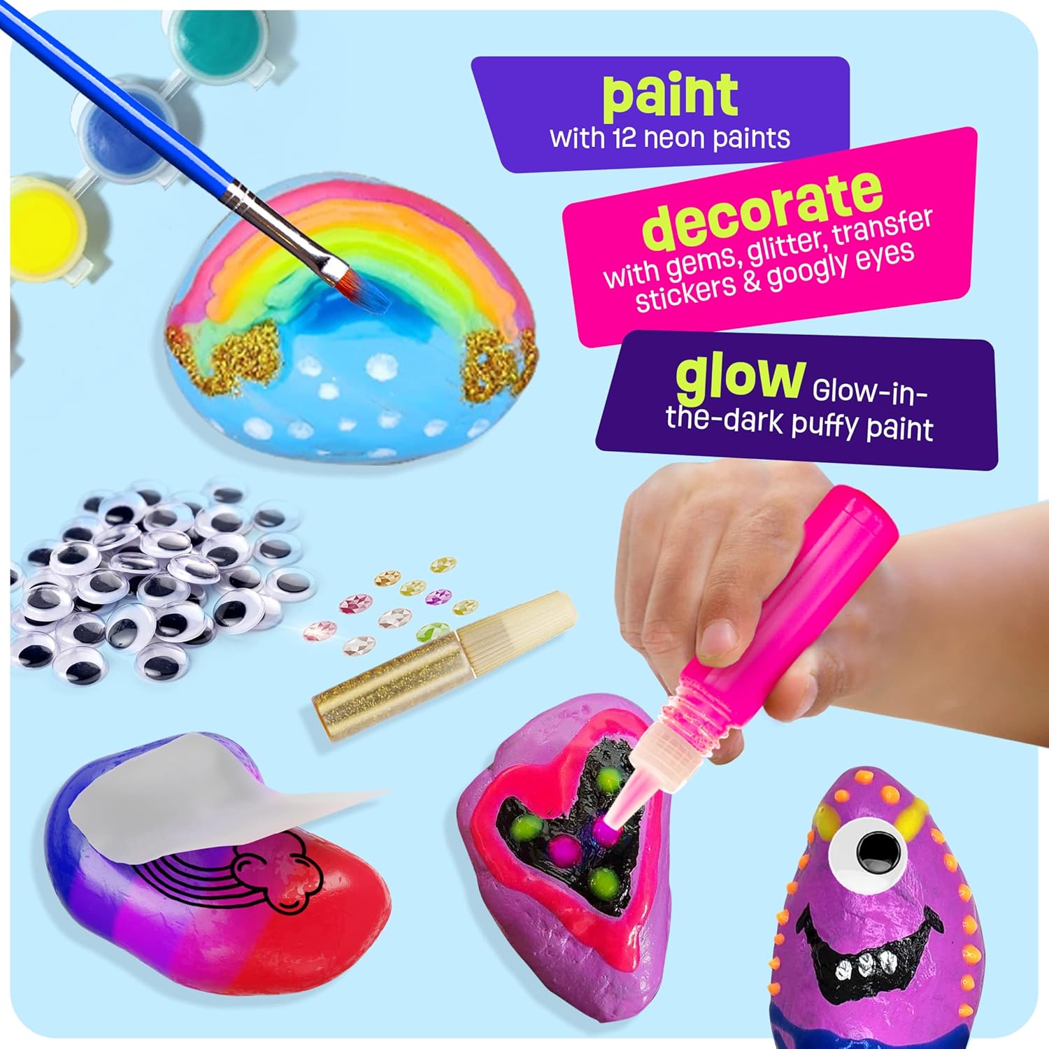 Dan&Darci Kids Rock Painting Kit - Glow in The Dark - Easter Gifts Art
