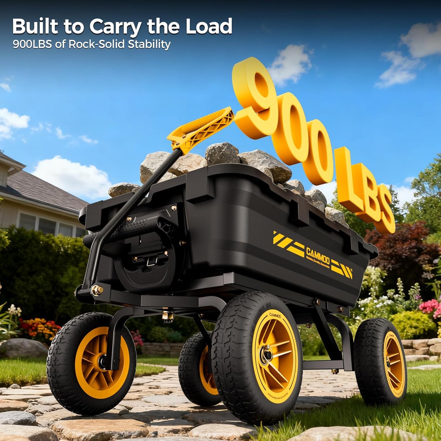 10in NO-FLAT TIRES 900lb Heavy-Duty Garden Dump Cart DIY Expandable Ca