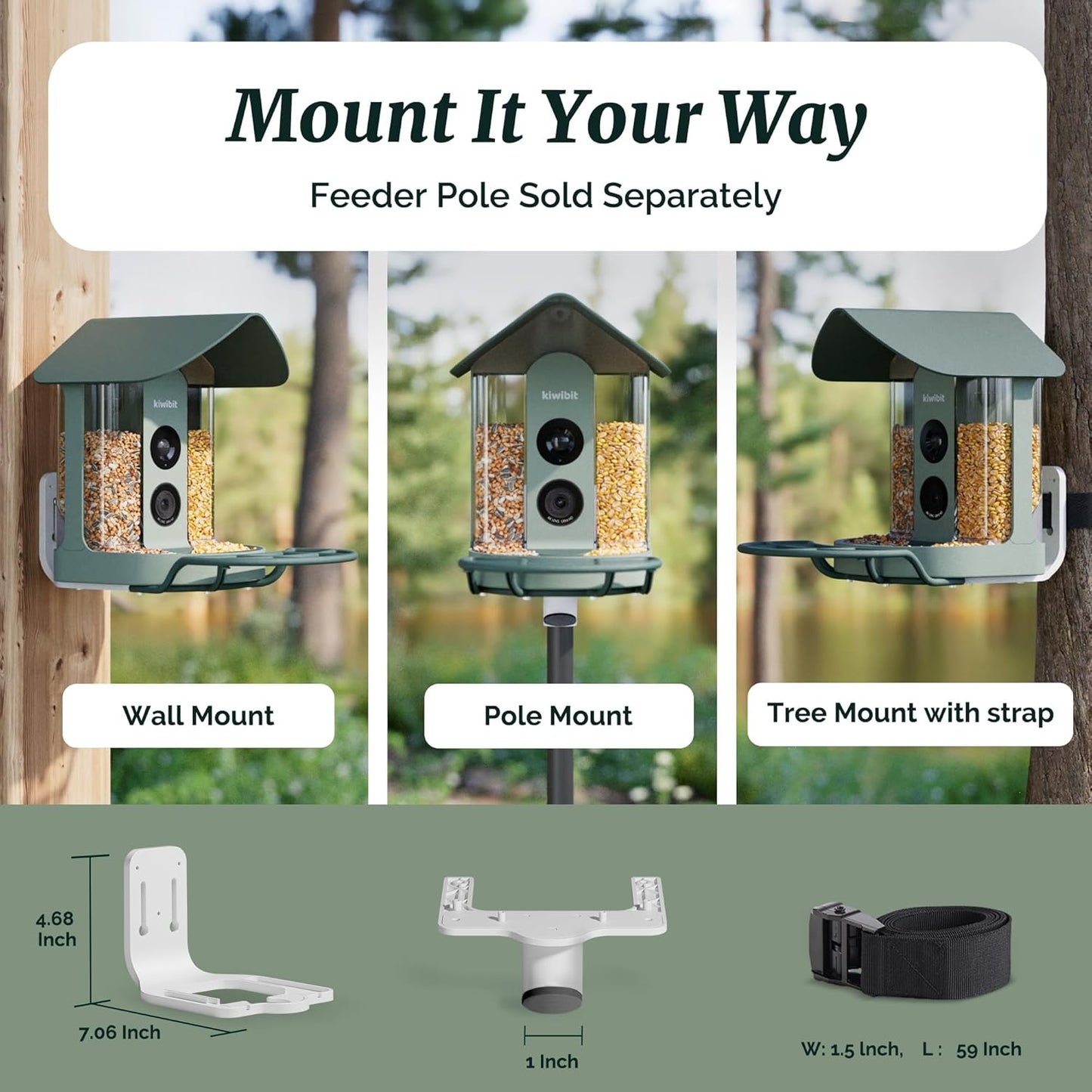 Smart Bird Feeder 4K AI Camera With Solar Panel For Outdoors, Bird Species Identification, 8MP Photos, 4K Video Livestream, Real-Time Bird Alerts, Birdwatching Gifts For Bird Lovers, Sage Pine