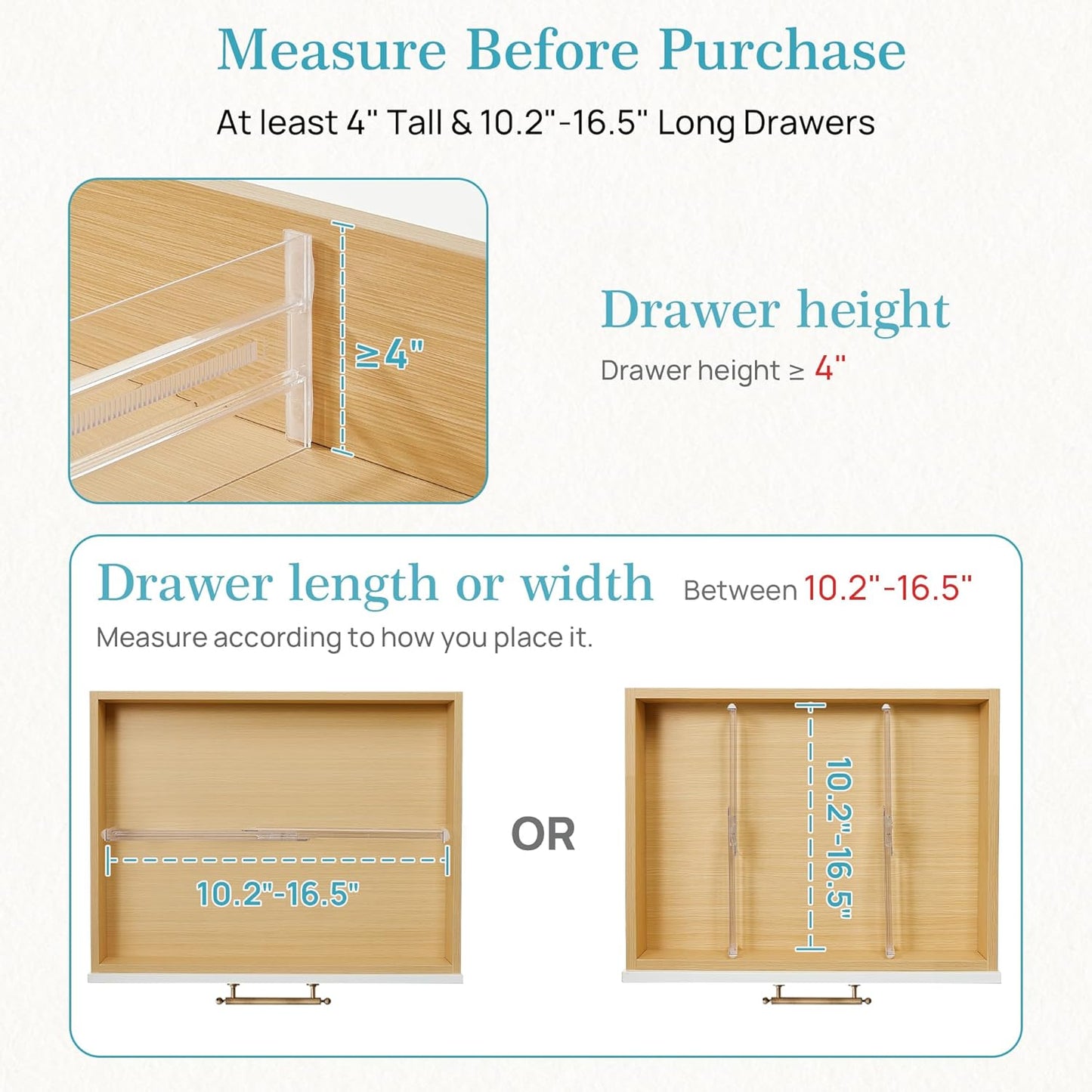 Vtopmart 12 Pack Drawer Dividers for Clothes, 4" High 10.2"-16.5" Adju