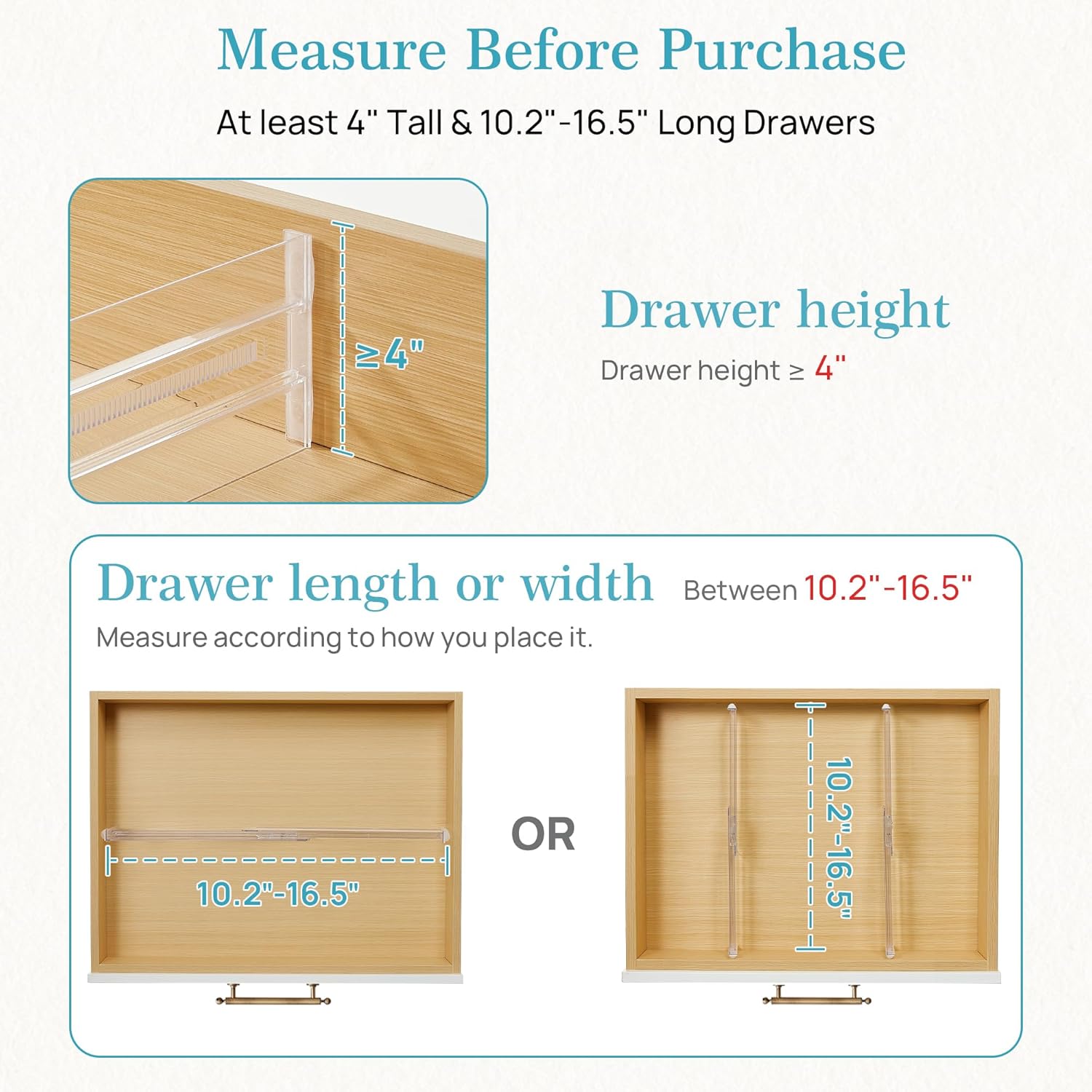 Vtopmart 12 Pack Drawer Dividers for Clothes, 4" High 10.2"-16.5" Adju