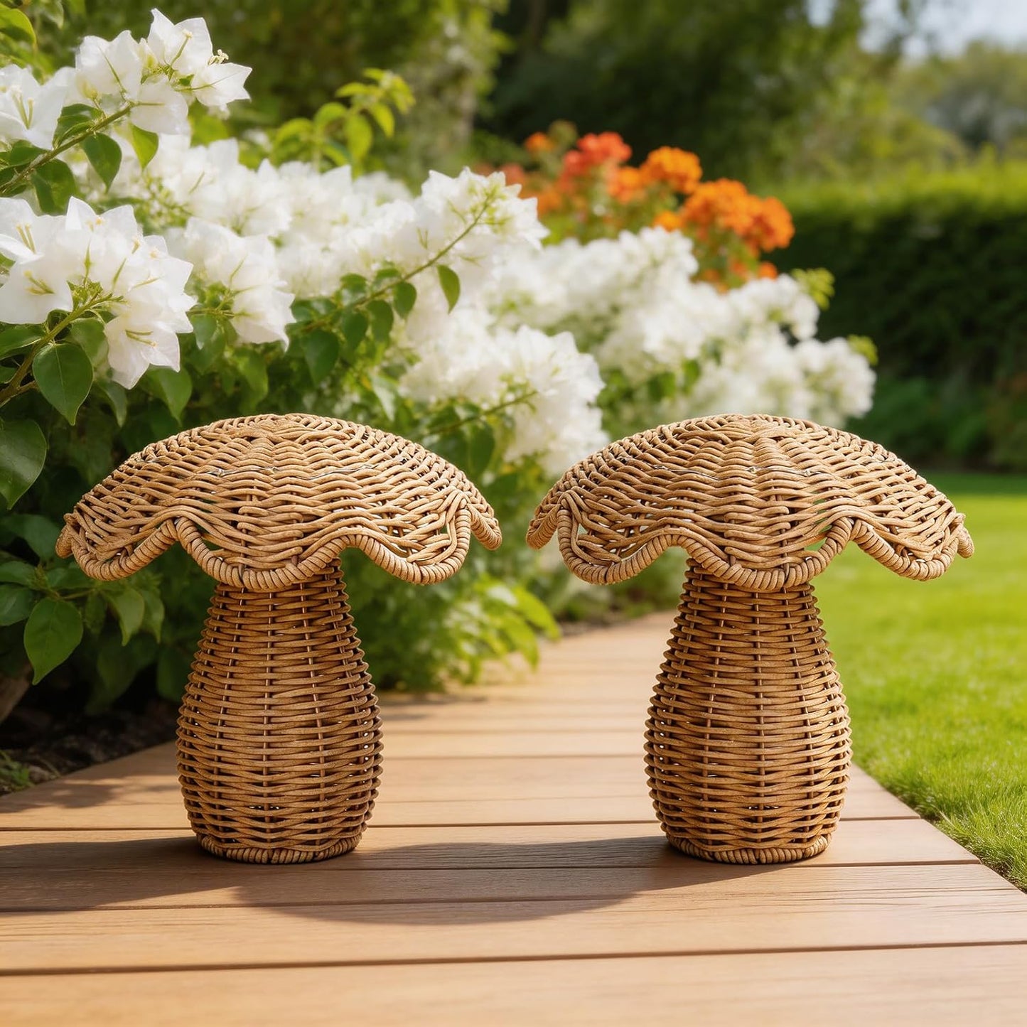 2 Pack Solar Mushroom Rattan Lanterns, 9’’ Handmade Wicker Lamp Mushroom Lights for Indoor Outdoor, Solar Outdoor Lamp Solar Lanterns for Table Deck Yard Patio Walkway Porch, Home Decor, Boho Decor