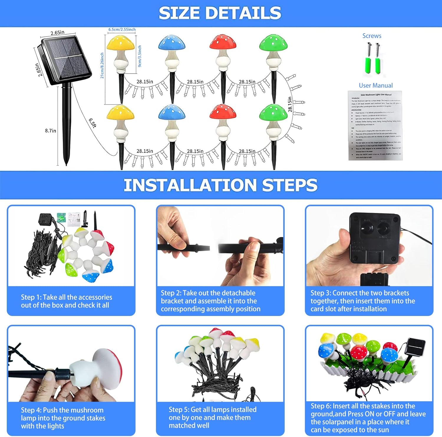 Upgraded Outdoor Solar Garden Lights, 8 Pack 50 LED Mushroom Outdoor 8