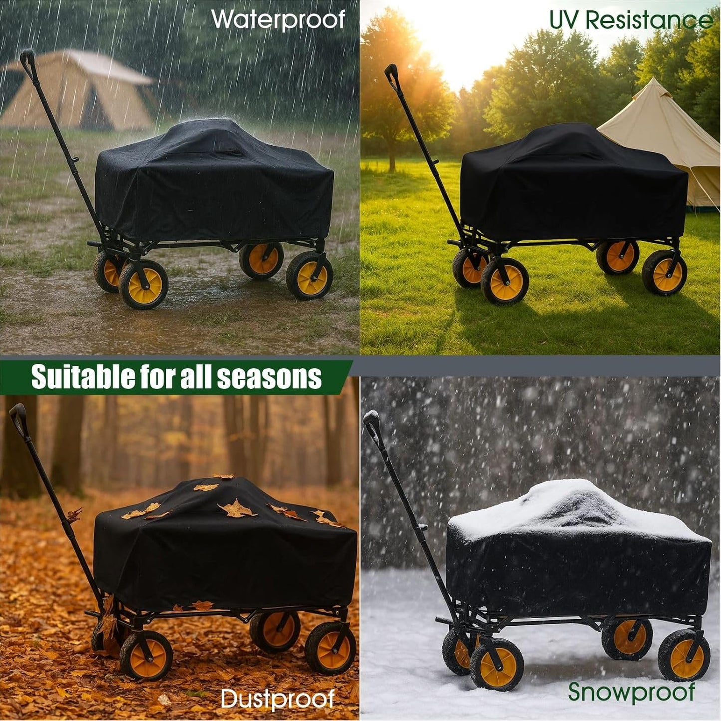 Utility Wagon Cover Waterproof – Heavy Duty Folding Wagon Cover for Garden Cart Outdoor Storage, Fits Wagon Up to 55" L x 47" W x 16" H