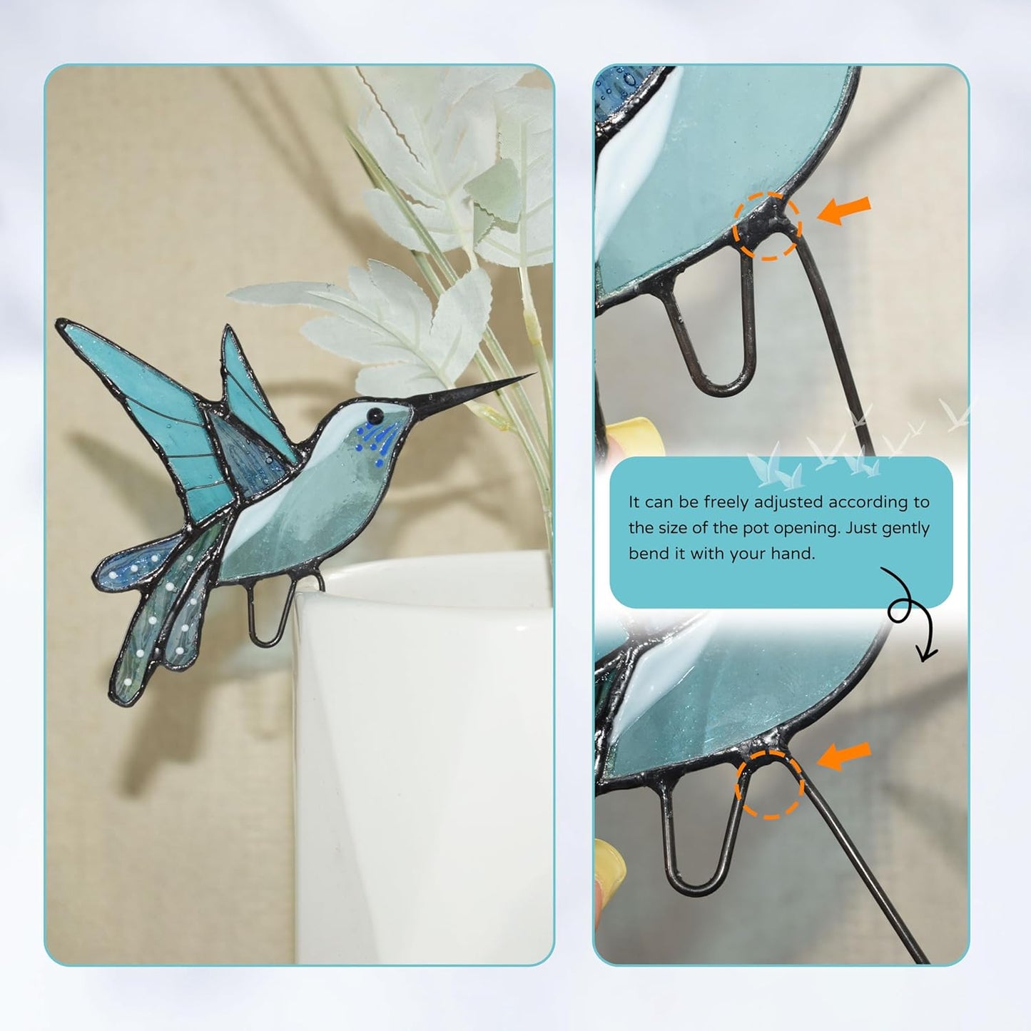 Lolitarcrafts Stained Glass Hummingbird Suncatcher for Planter Decoration – Colorful Glass Plant Pot Ornament, Ideal as a Gift for Christmas or Other Occasions (Purple A)