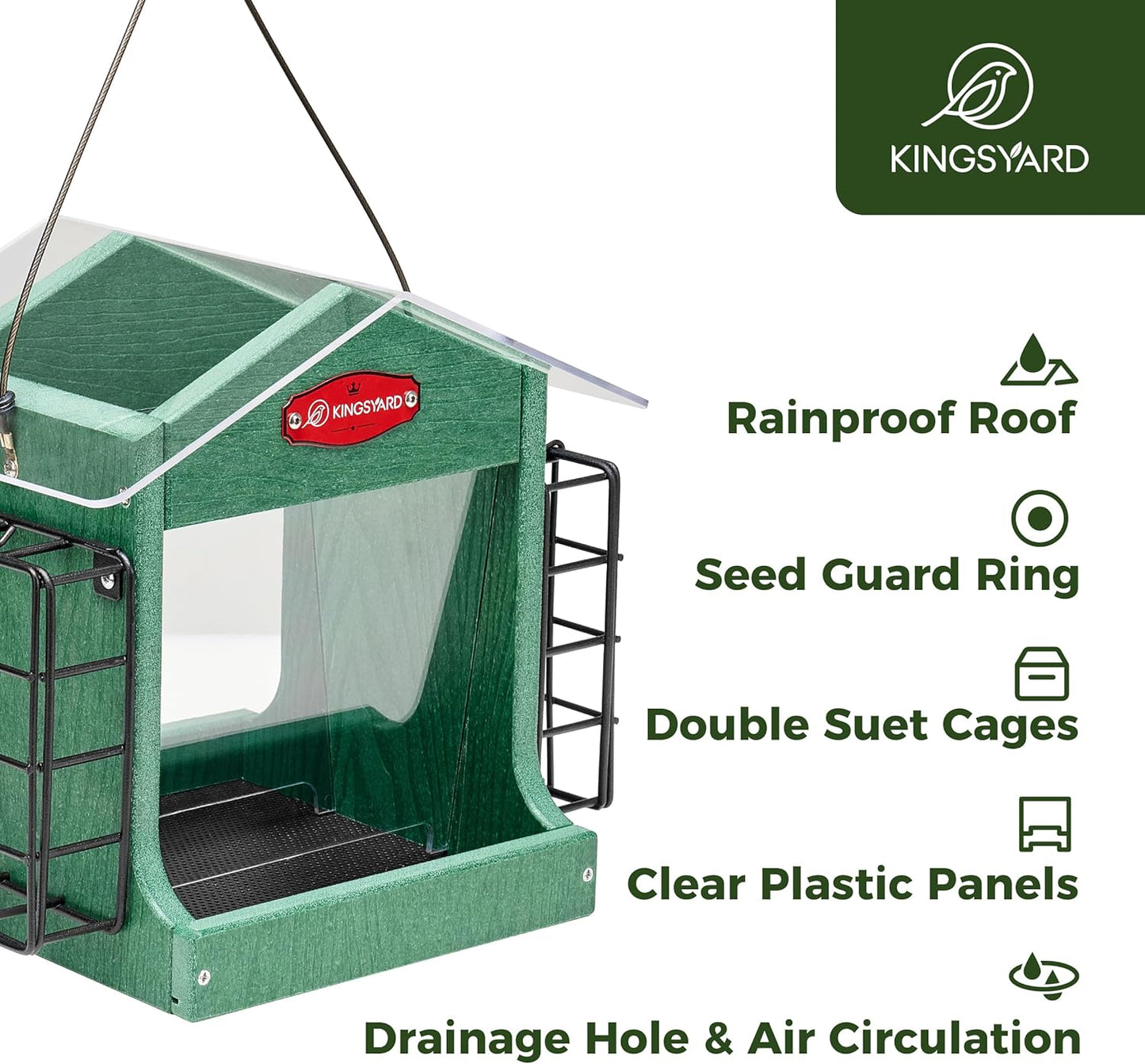 Kingsyard Bird Feeder for Outdoor Hanging - Recycled Plastic Double Su