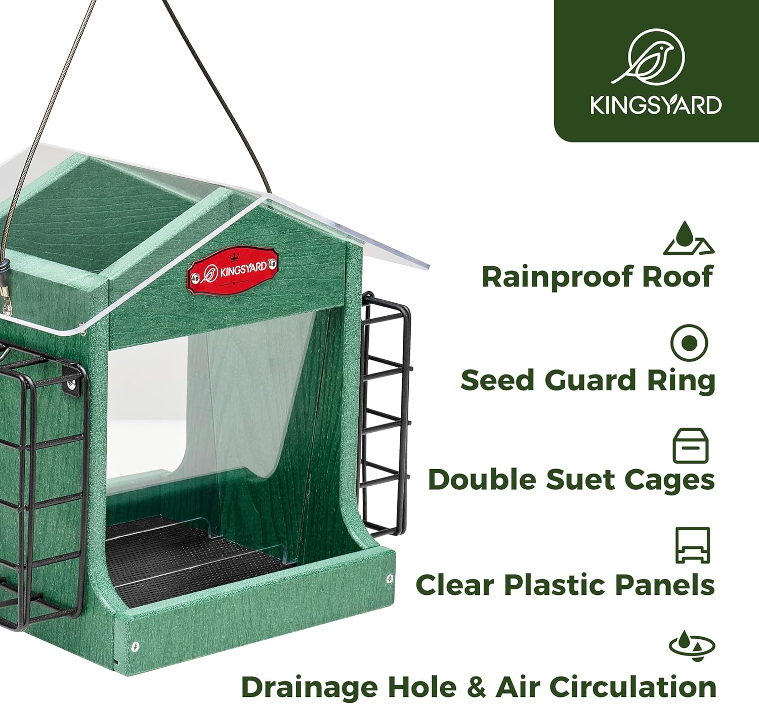 Kingsyard Bird Feeder for Outdoor Hanging - Recycled Plastic Double Su