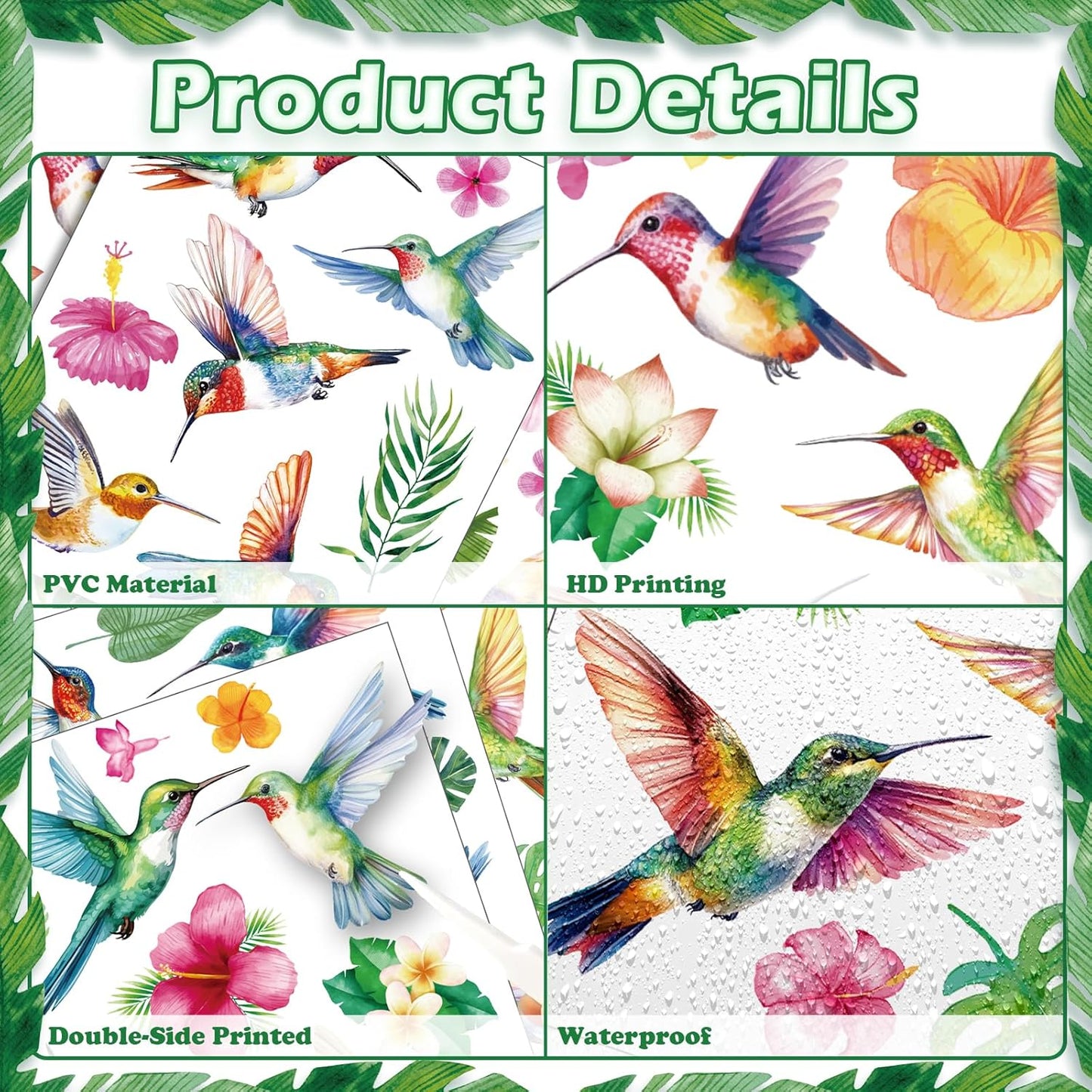Hummingbird Flowers Window Clings - 5 Sheets Anti-Collision Window Stickers Bird Alert Collision Decals to Prevent Bird Strikes Non Adhesive Vinyl Stickers