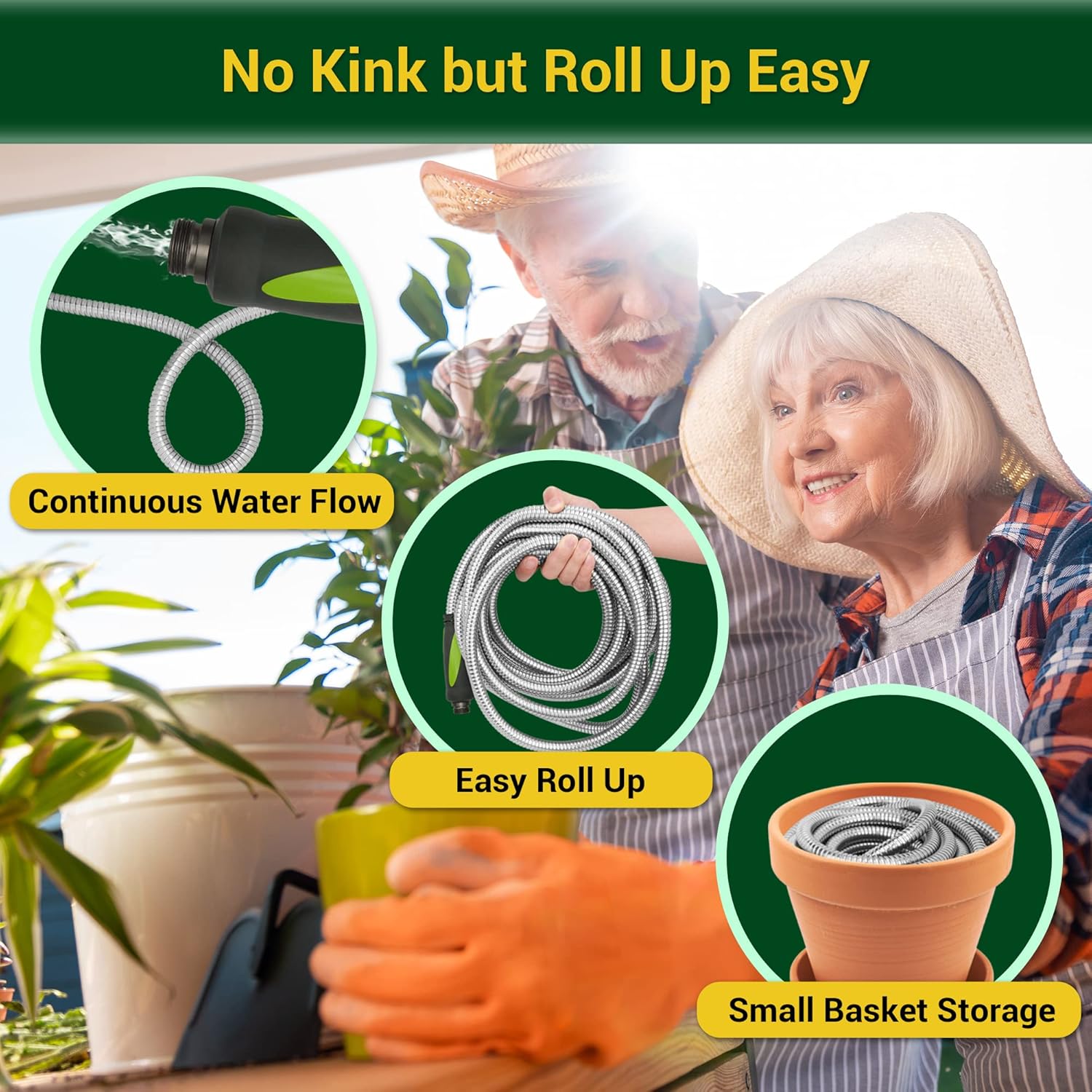 Garden Hose - Water Hose 50 FT with Swivel Handle & 8 Function Nozzle,
