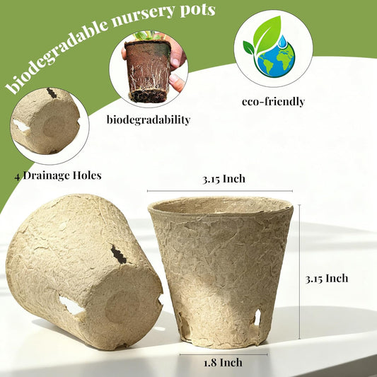 40 Pack Biodegradable Peat Pots with Drainage Holes – 3.15 Inch Organi