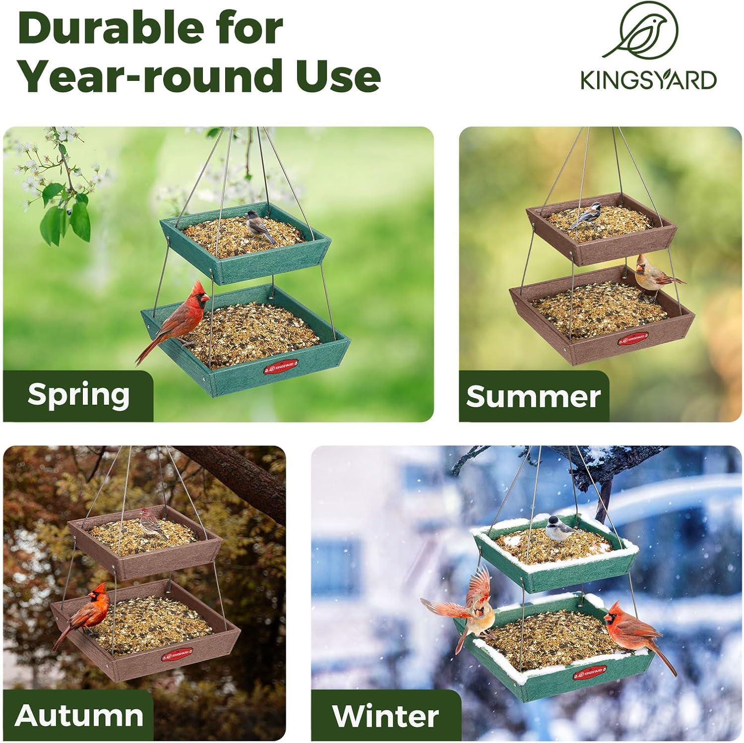 Kingsyard 2 Tier Large Platform Bird Feeders for Outdoors Hanging, 5 l