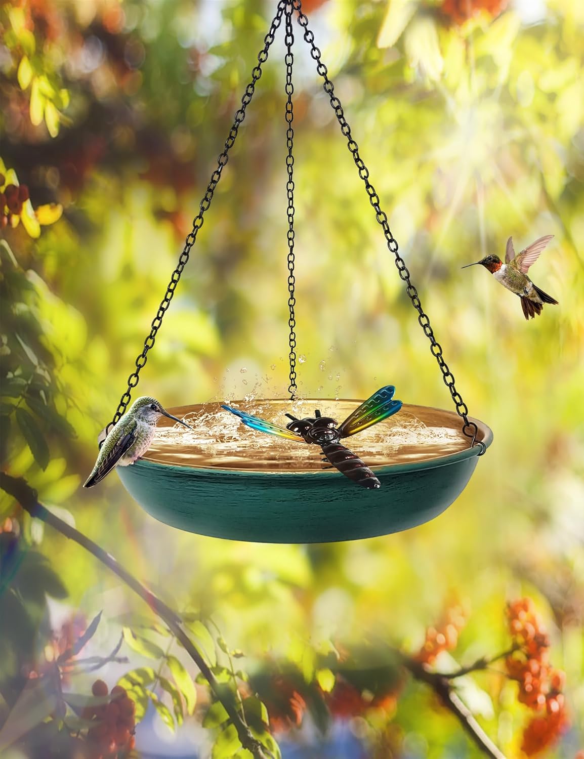 Hanging Birdbath Bird Feeder for Outdoor 11 Inch Green/Bronze Cute Met