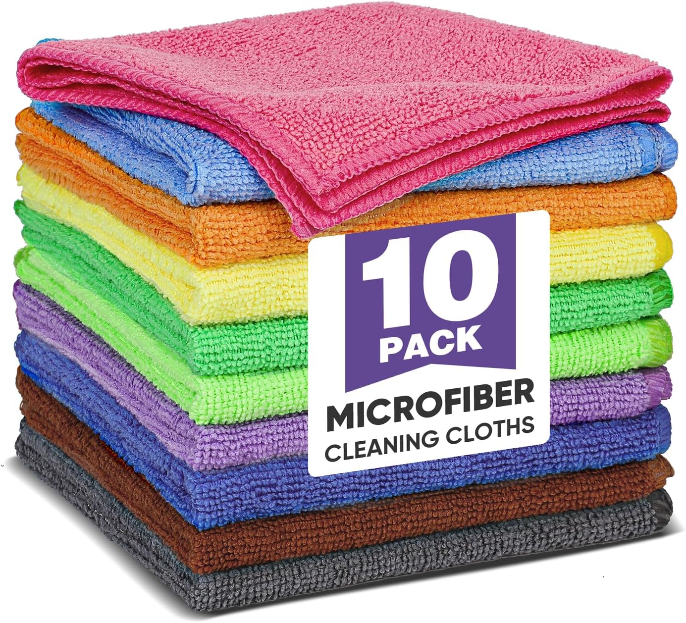 10 Colors Microfiber Cleaning Cloths, 10 Pack Assorted Cleaning Rags, 