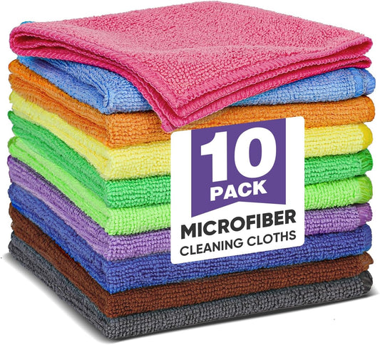 10 Colors Microfiber Cleaning Cloths, 10 Pack Assorted Cleaning Rags, 