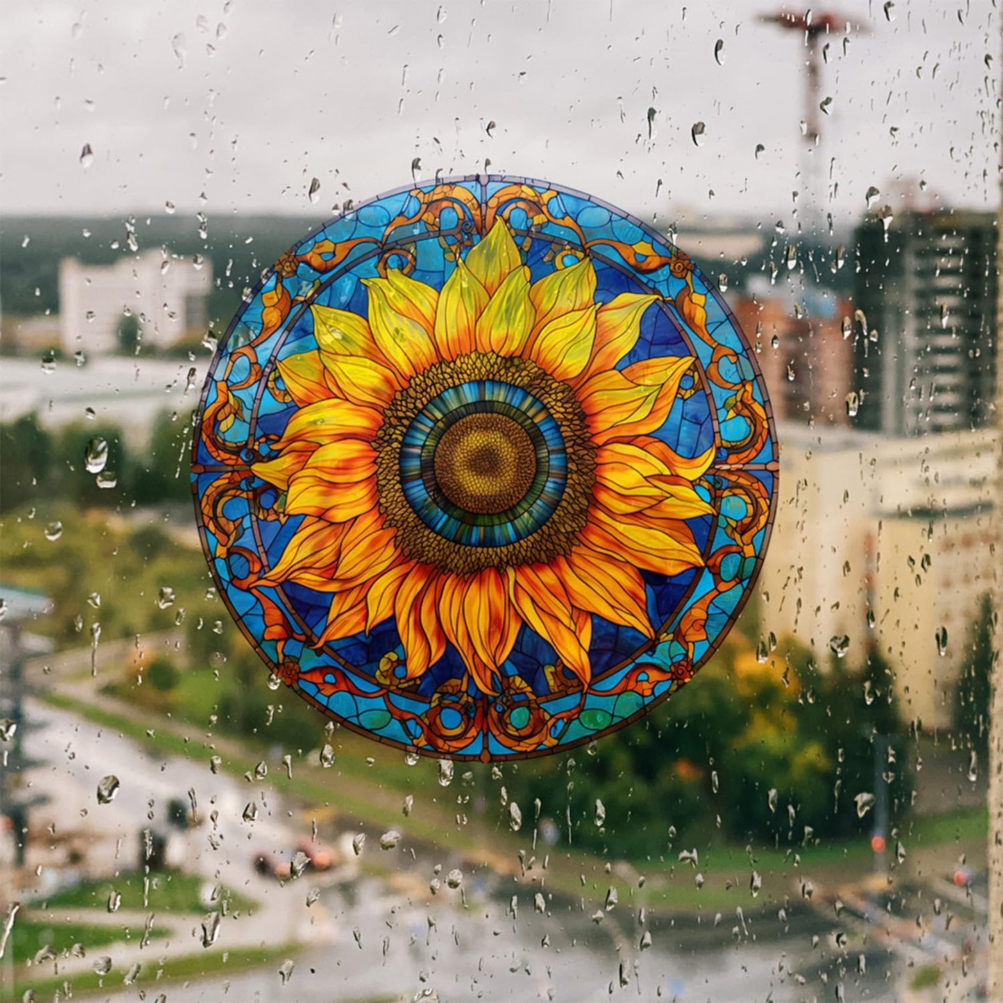 4 Sheets Sunflower Stained Glass Window Sticker,Sunflower Suncatcher,Cardinal Decor Stained Colorful 3D Static Window Glass Stickers,Home Decor,Gift for Mother