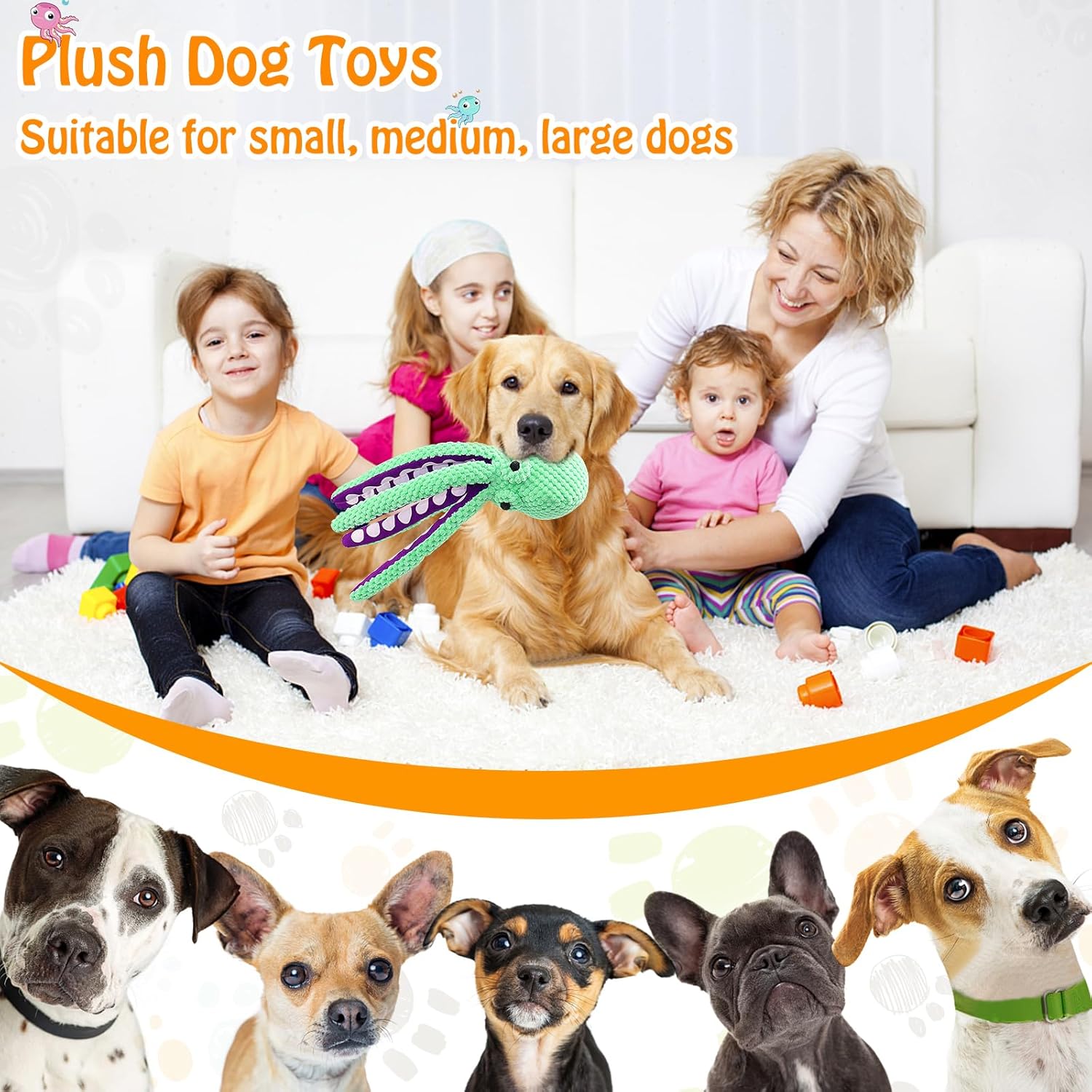 Large Squeaky Dog Toys- Plush Dog Toys with Soft Fabric for Small, Med
