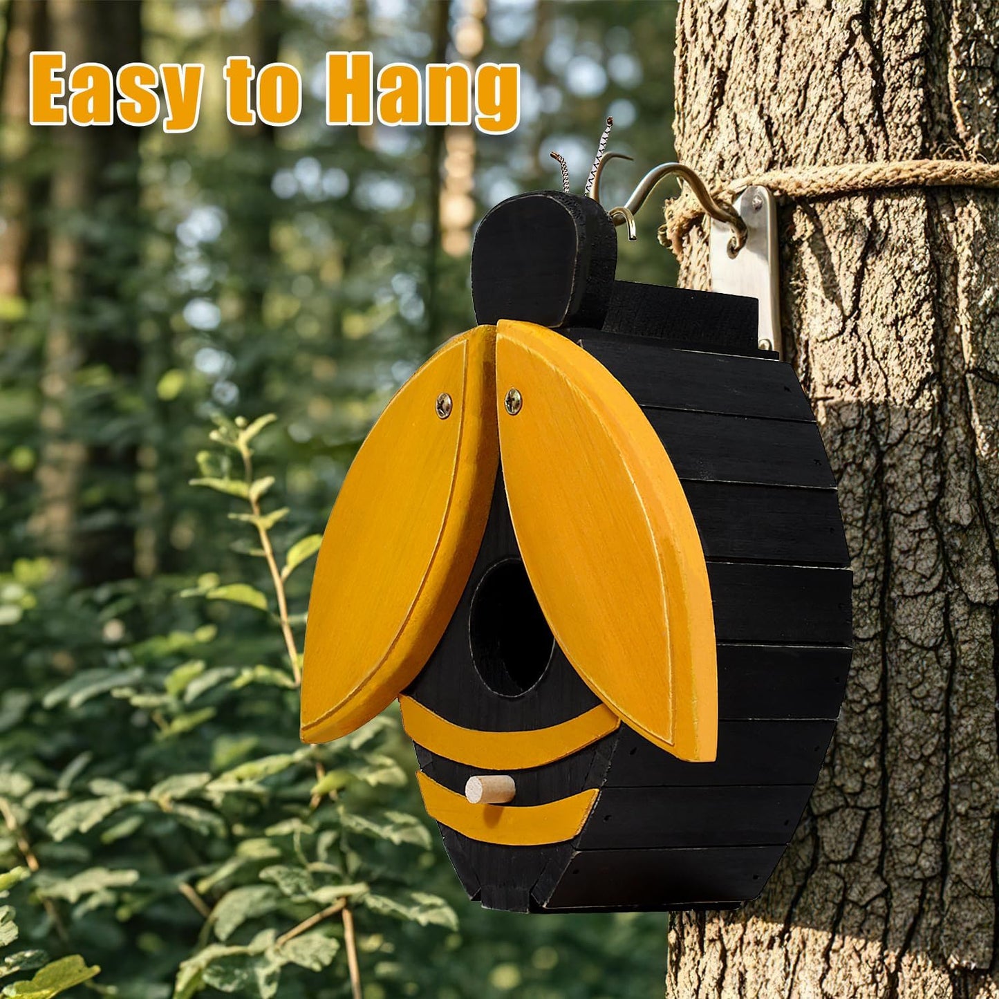 Bird Houses for Outside, Bee-Shaped Birdhouse Attracts Wild Birds (Bluebirds, Finches, Cardinals), Durable Wood Bird House with 4 cm Entrance Hole,Unique Garden Decor,Weather-Resistant