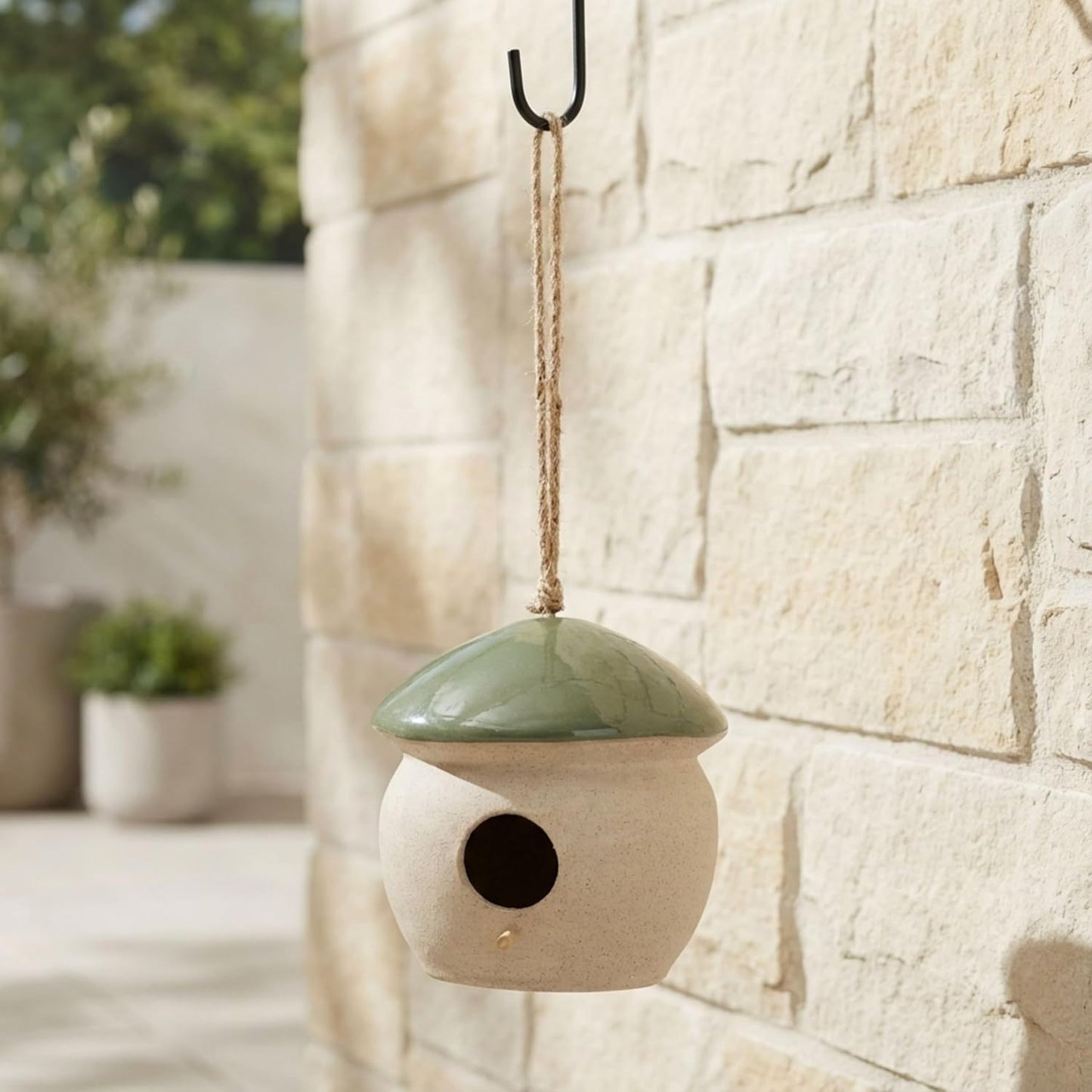Decorative Bird House Feeder for Outdoors - Round Hanging Bird Feeder for Windows, Yard, and Garden Display - Charming Bird Houses for Outside Patio, Backyard, and Tree Decoration - 4", Green
