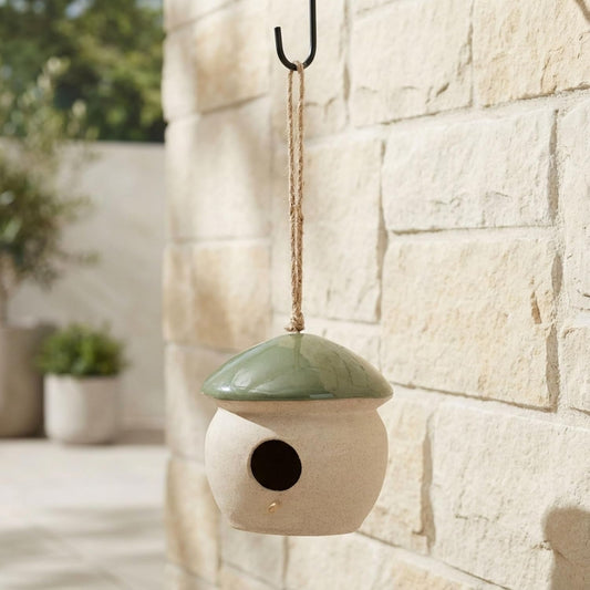 Decorative Bird House Feeder for Outdoors - Round Hanging Bird Feeder for Windows, Yard, and Garden Display - Charming Bird Houses for Outside Patio, Backyard, and Tree Decoration - 4", Green