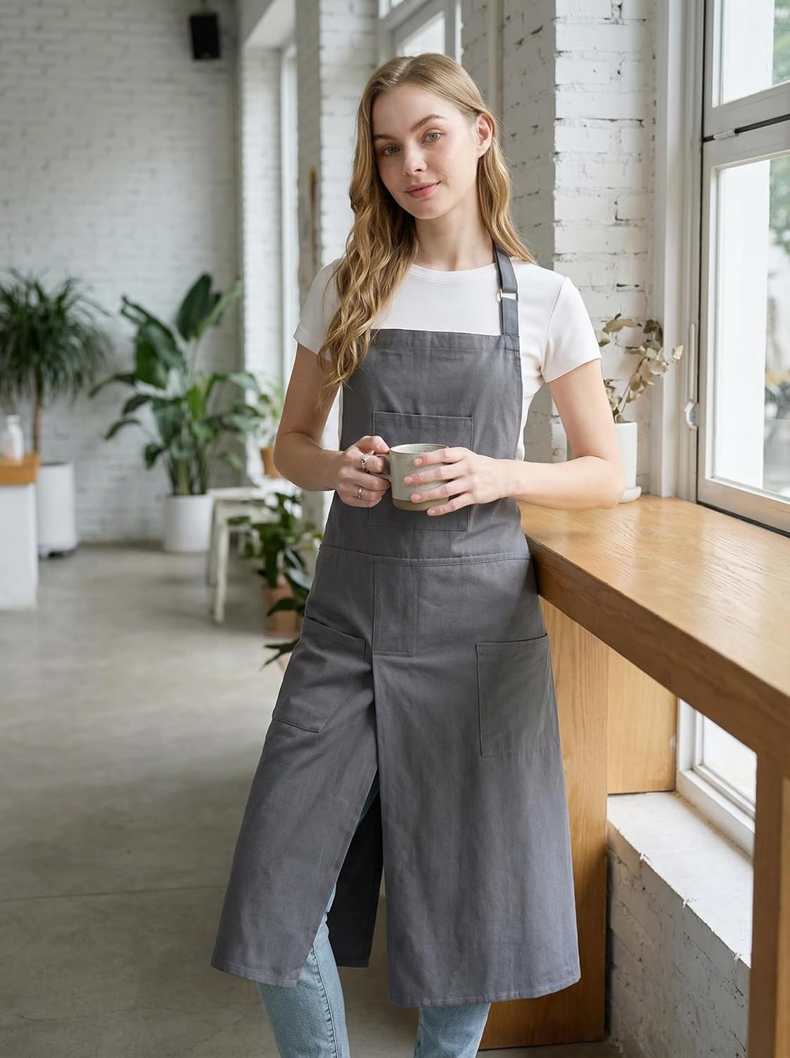 Molaxhome Split Apron with 3 Pockets,Unisex Pottery Apron with Adjusta