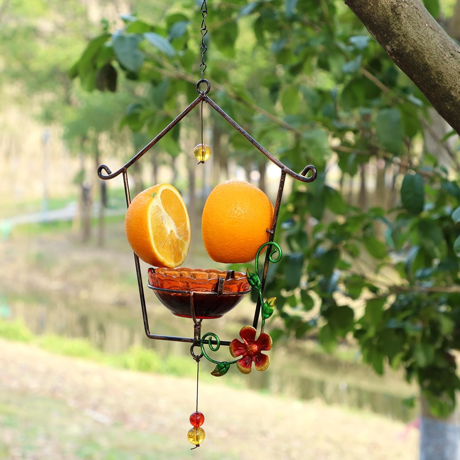 FORUP Oriole Bird Feeder for Outdoors Jelly and Oranges, Orange Fruit 