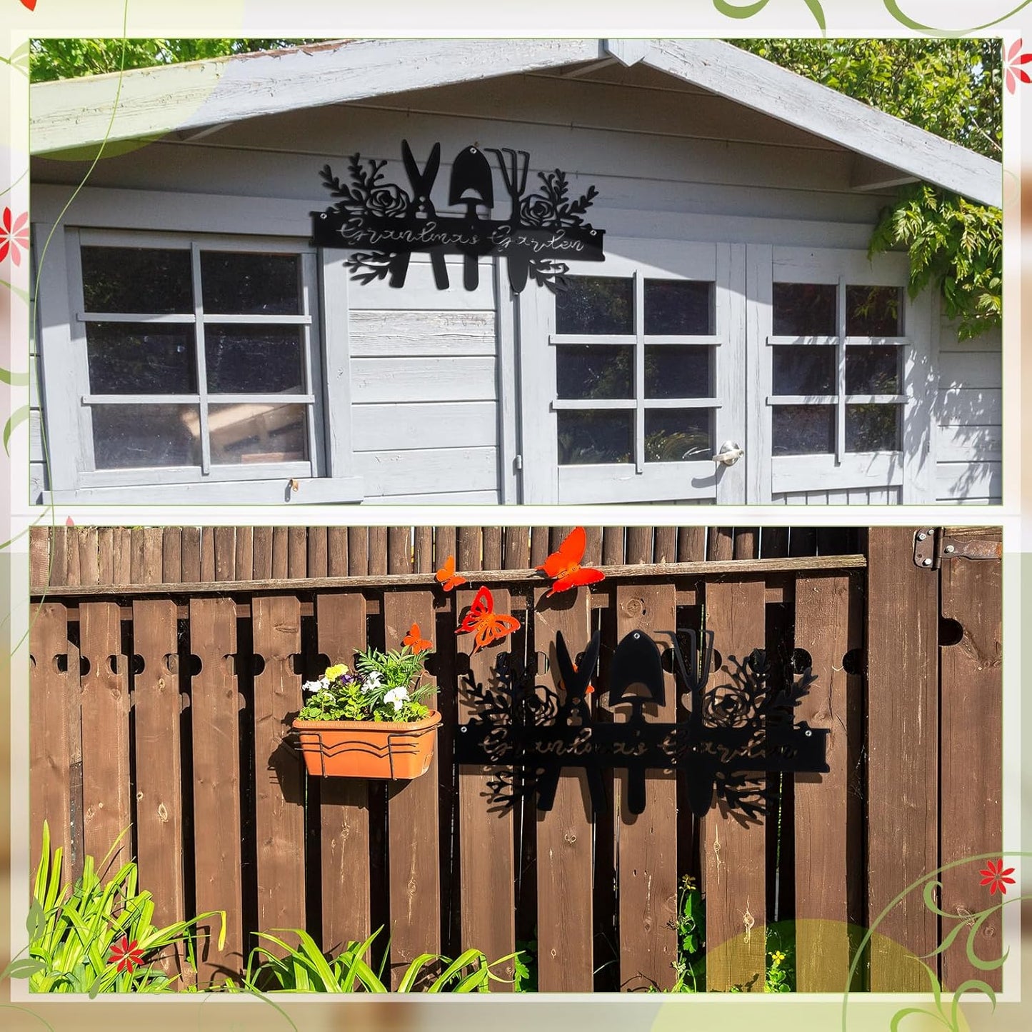 Grandma's Garden Metal Sign Grandma Gardening Tools Valentines Day Gifts for Mom Black Outdoor Lawn Yard Outdoor Decorations(Hanging)