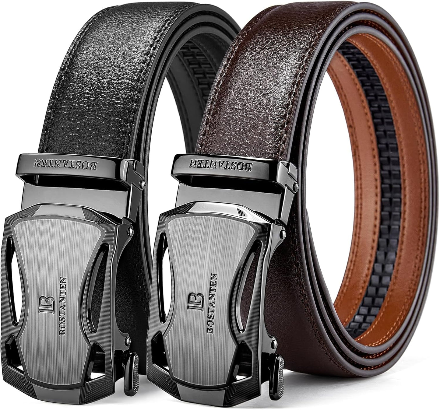 BOSTANTEN Ratchet Leather Belt For Men 2 Pack Dress and Casual with Ad